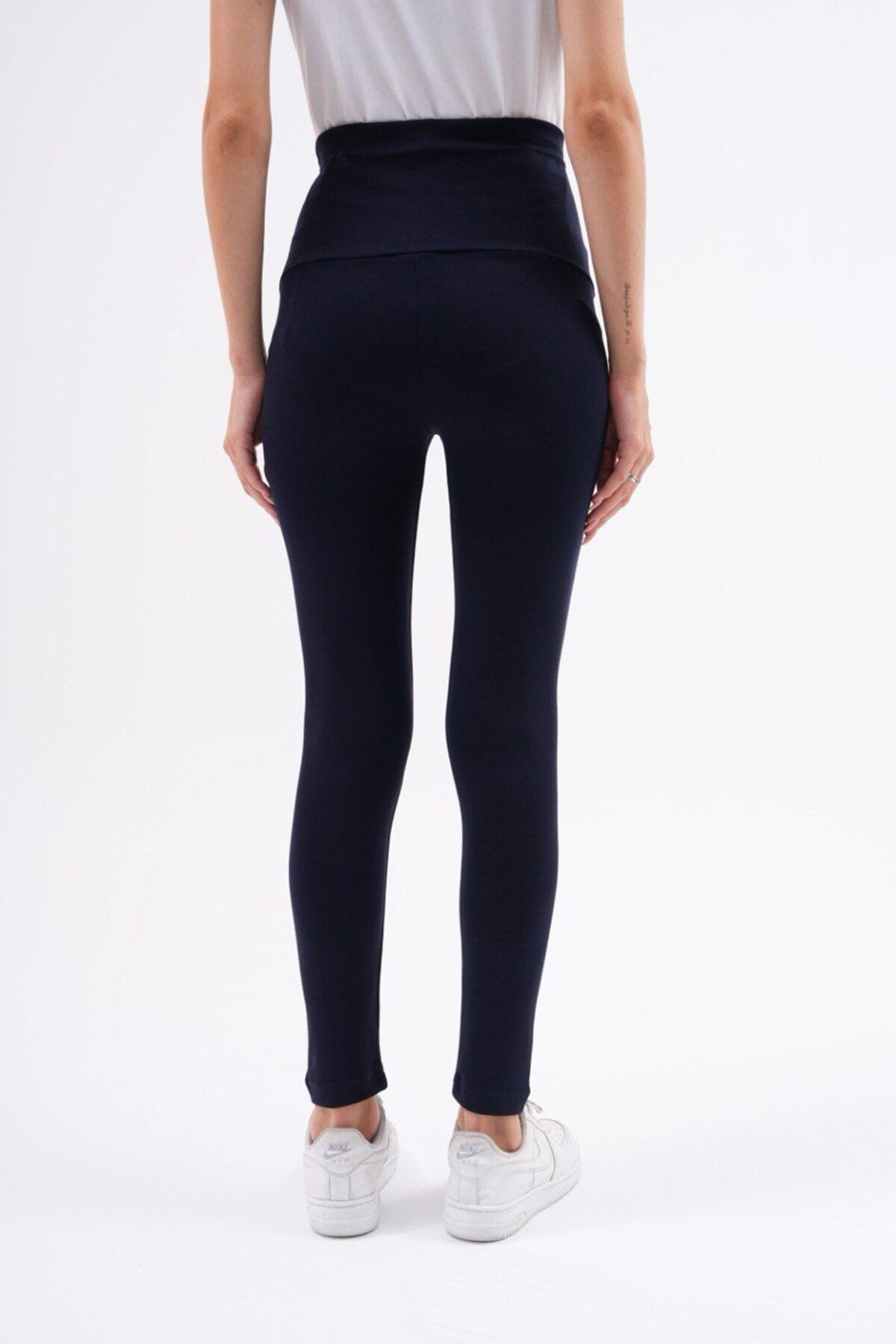 BIG LESSON-Navy Blue Stretchy Cotton Maternity Leggings - Adjustable Waist 6