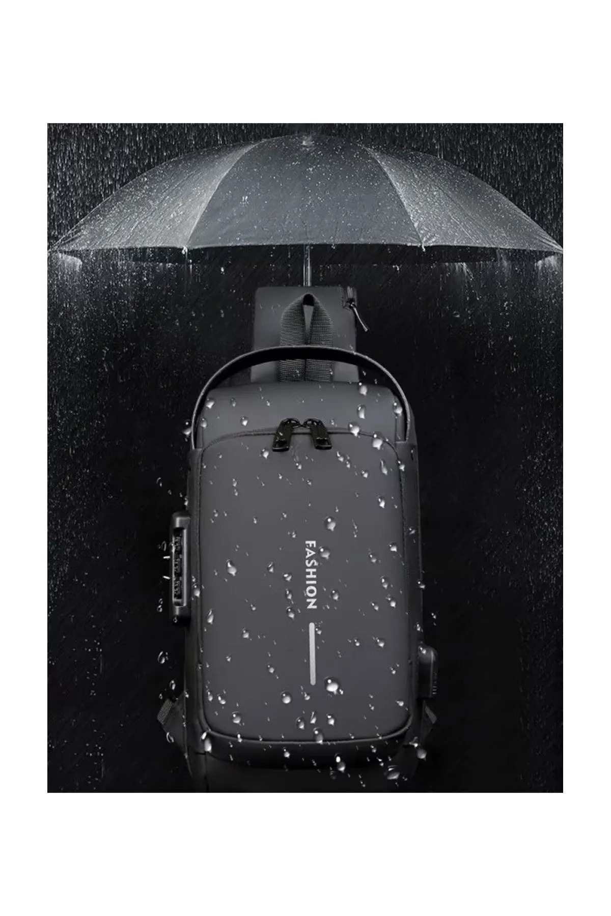 7K  USB Şarj Portlu Fermuar Kilitli, Powerbank Bağlantılı Omuz ve Göğüs Çantası - Görsel 6