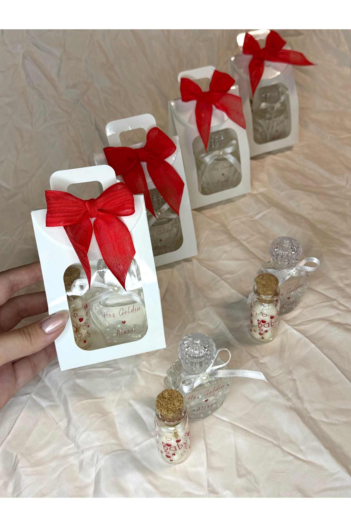 eliz 15 Adet Çantalı Bebek Seti Kalp Şeker Ve Mika Plastik Kolonya Hediyelik Mevlüt Doğum fotoğrafı 2 (önizleme)