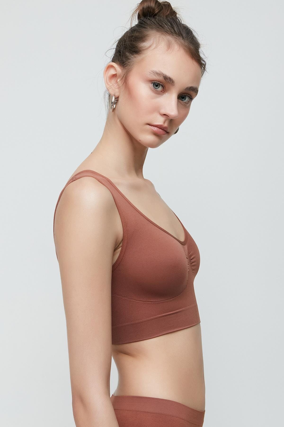 C&City-C14005 Bezešvý tlustý pásek Bustier Brown 2