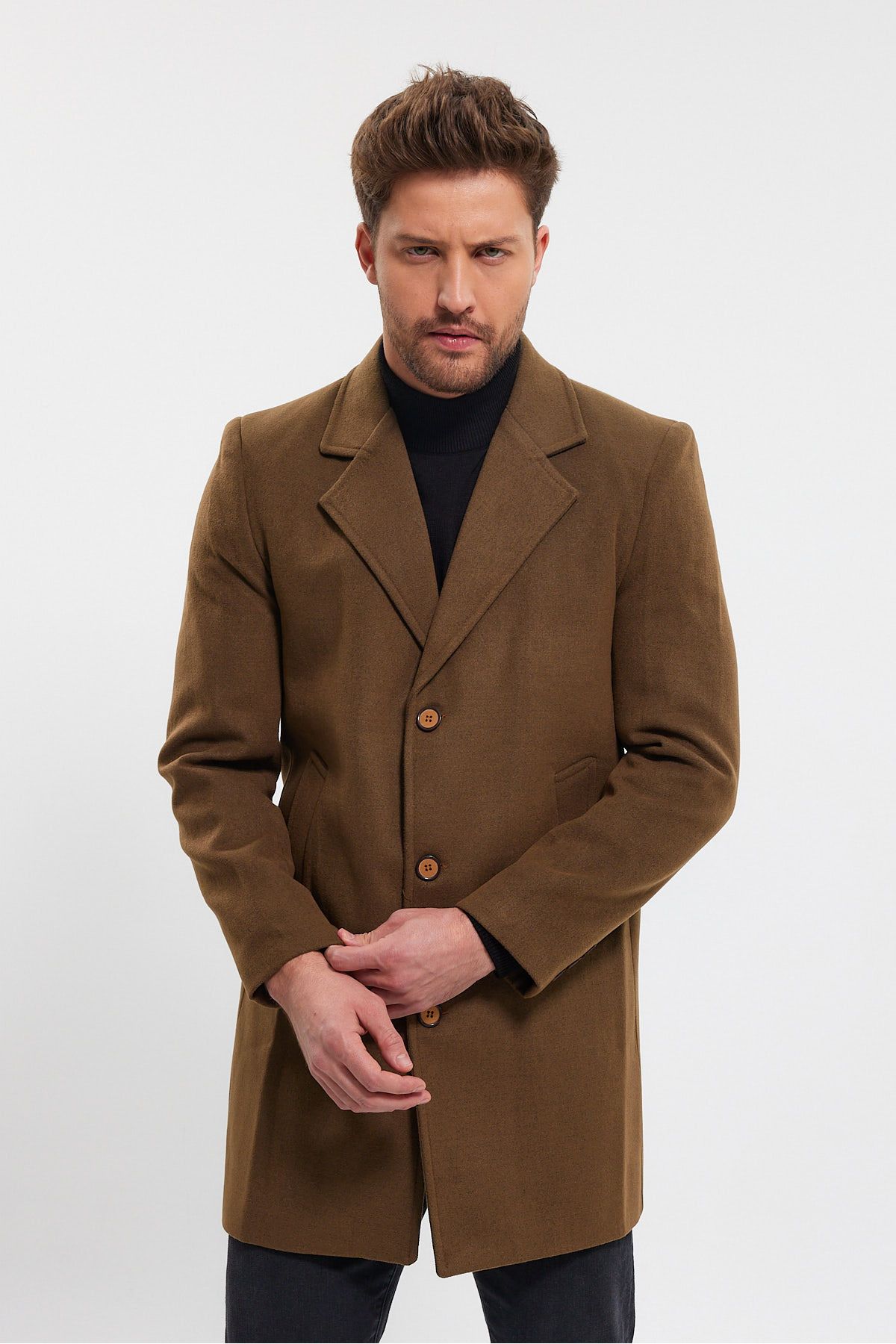 TREND KOMBİN-Men's Tan Jacket Collar Fit Stamp Coat 2