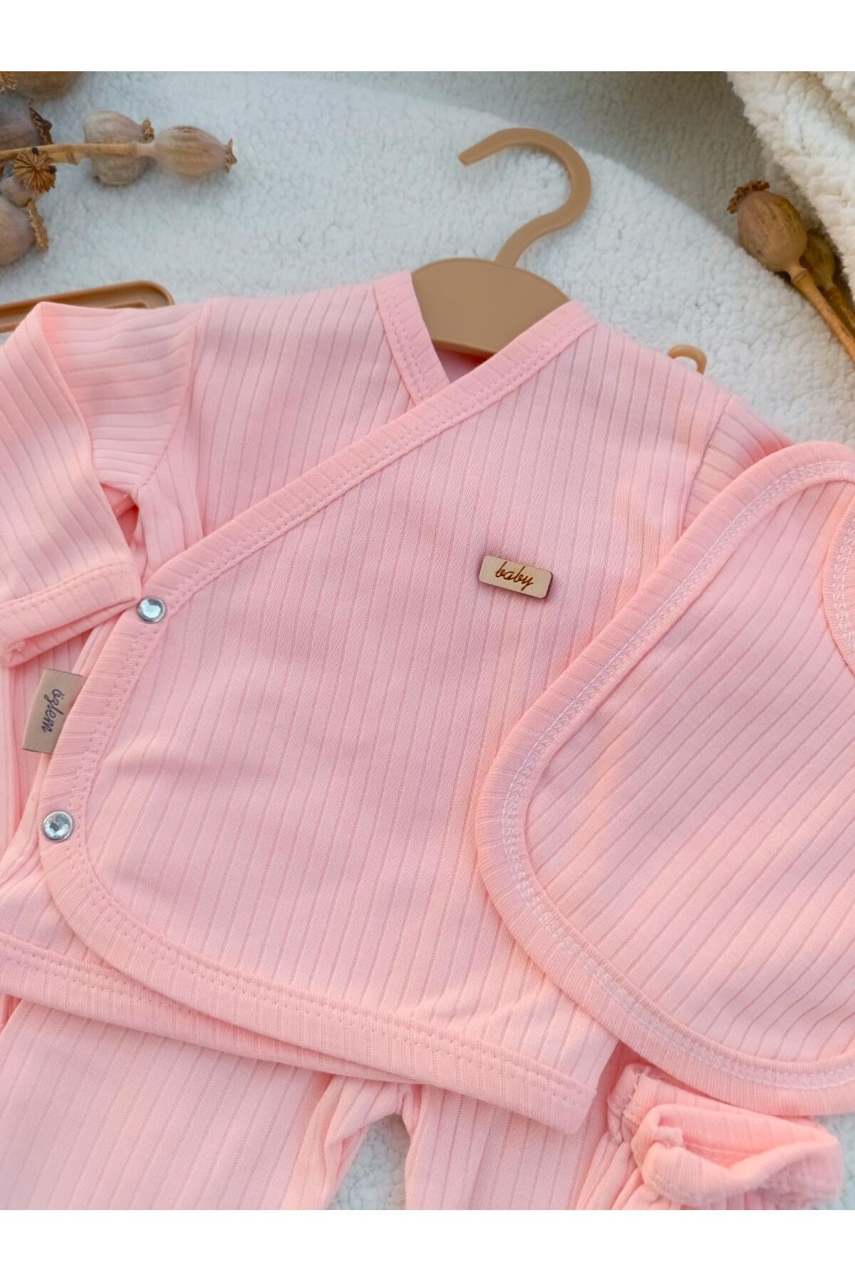 Bilge Trend KIZ BEBEK PEMBE NATURAL 7 PARÇA HASTANE ÇIKIŞI ZIBIN SETİ %100 PAMUK fotoğrafı 3 (önizleme)