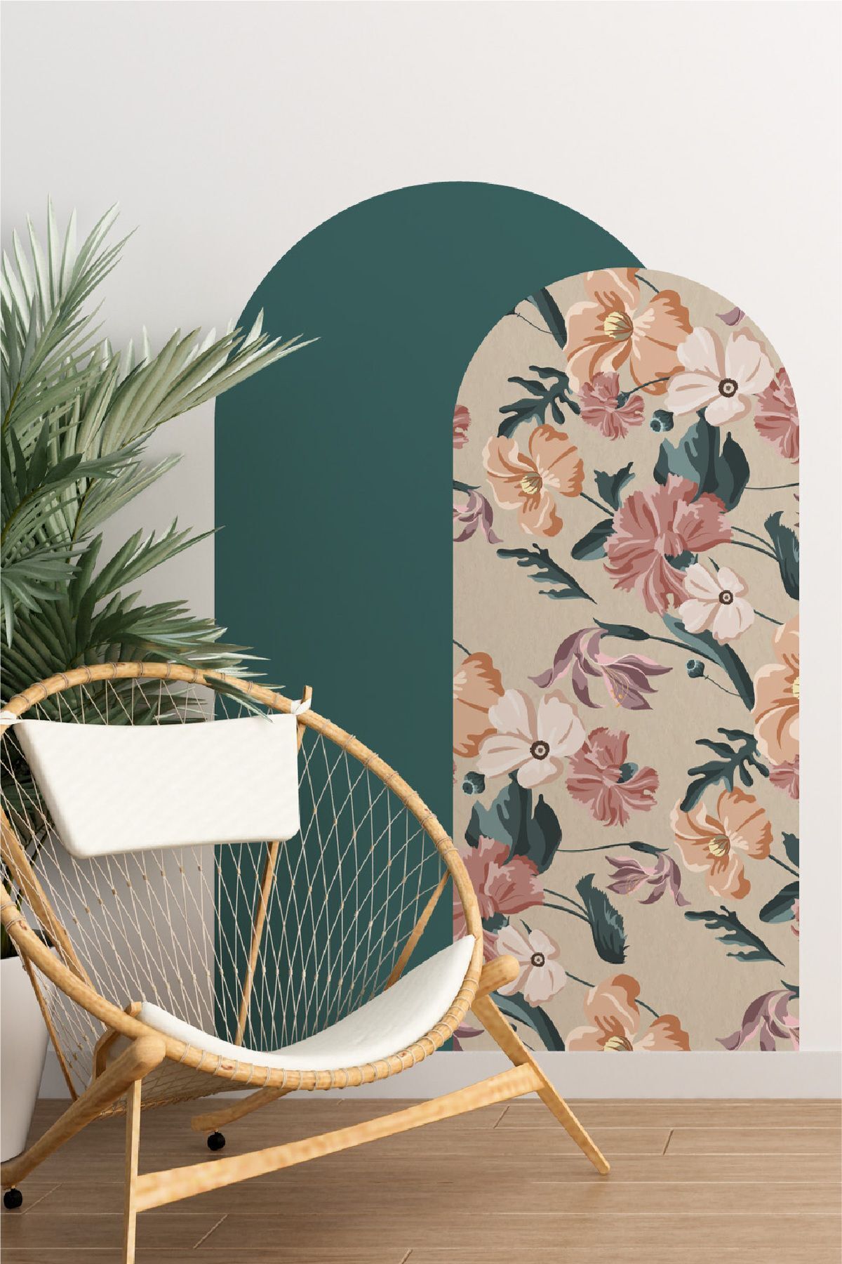 Kendiliğinden Yapışkanlı Kumaş Kanvas Dokulu Duvar Kağıdı Çiçek Desen Çift Bohem Oval Duvar Sticker