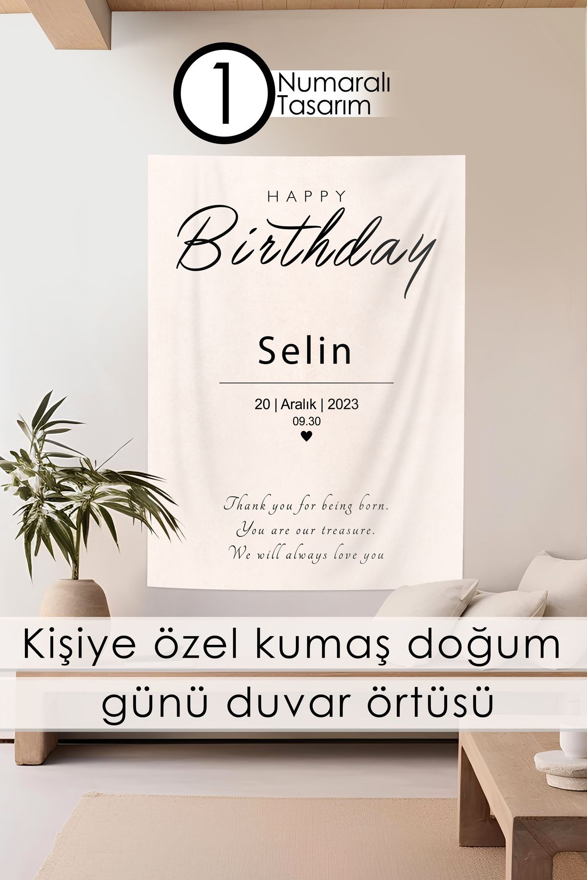 Dokumio Kişiye Özel Büyük Ebat Birinci Kalite Kumaş Happy Birthday Doğum Günü Duvar Örtüsü Duvar Halısı