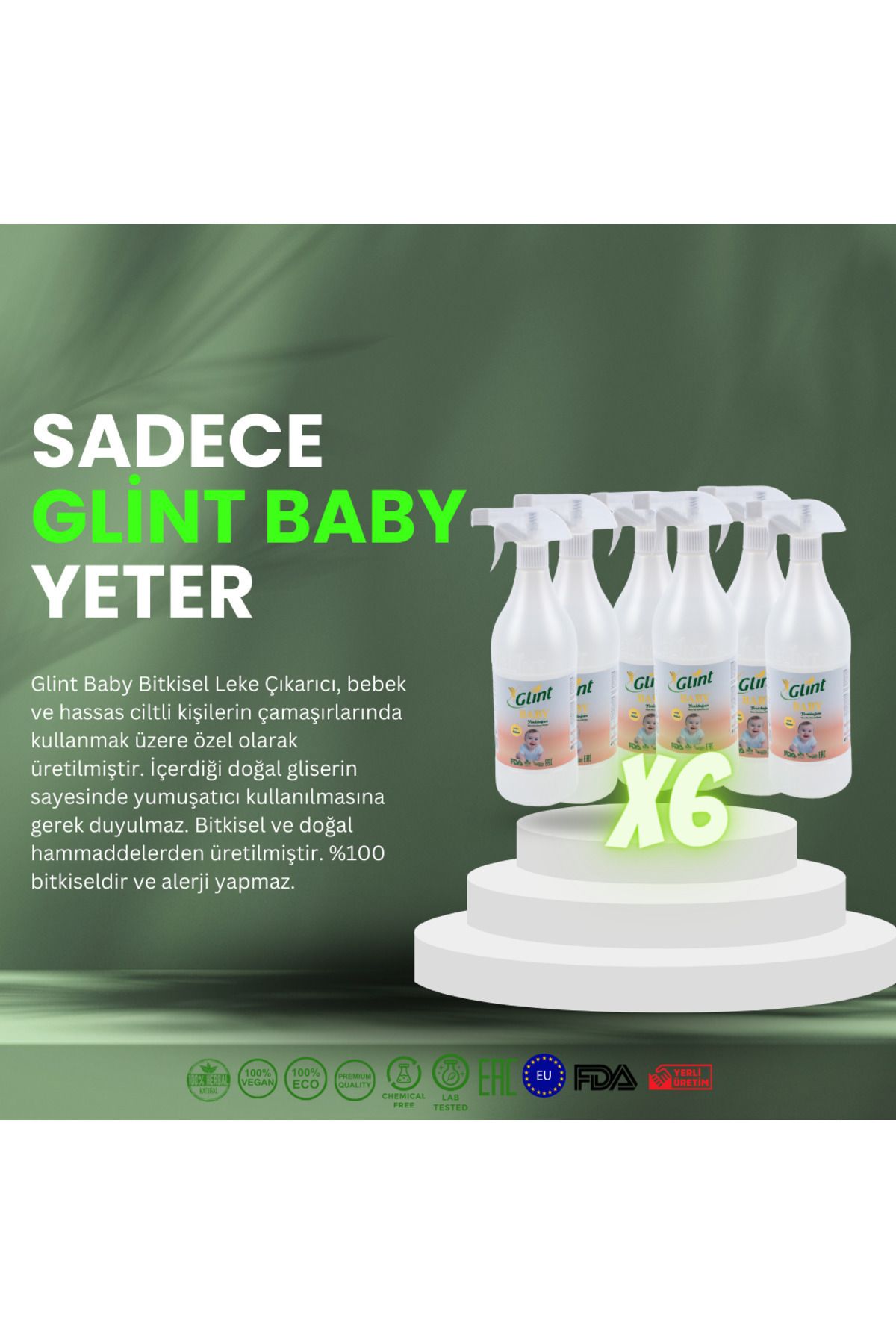 GLİNT Baby 6 X 1 Lt. %100 Bitkisel Bebek Yenidoğan Yumuşatıcılı Sıvı Çamaşır Deterjanı