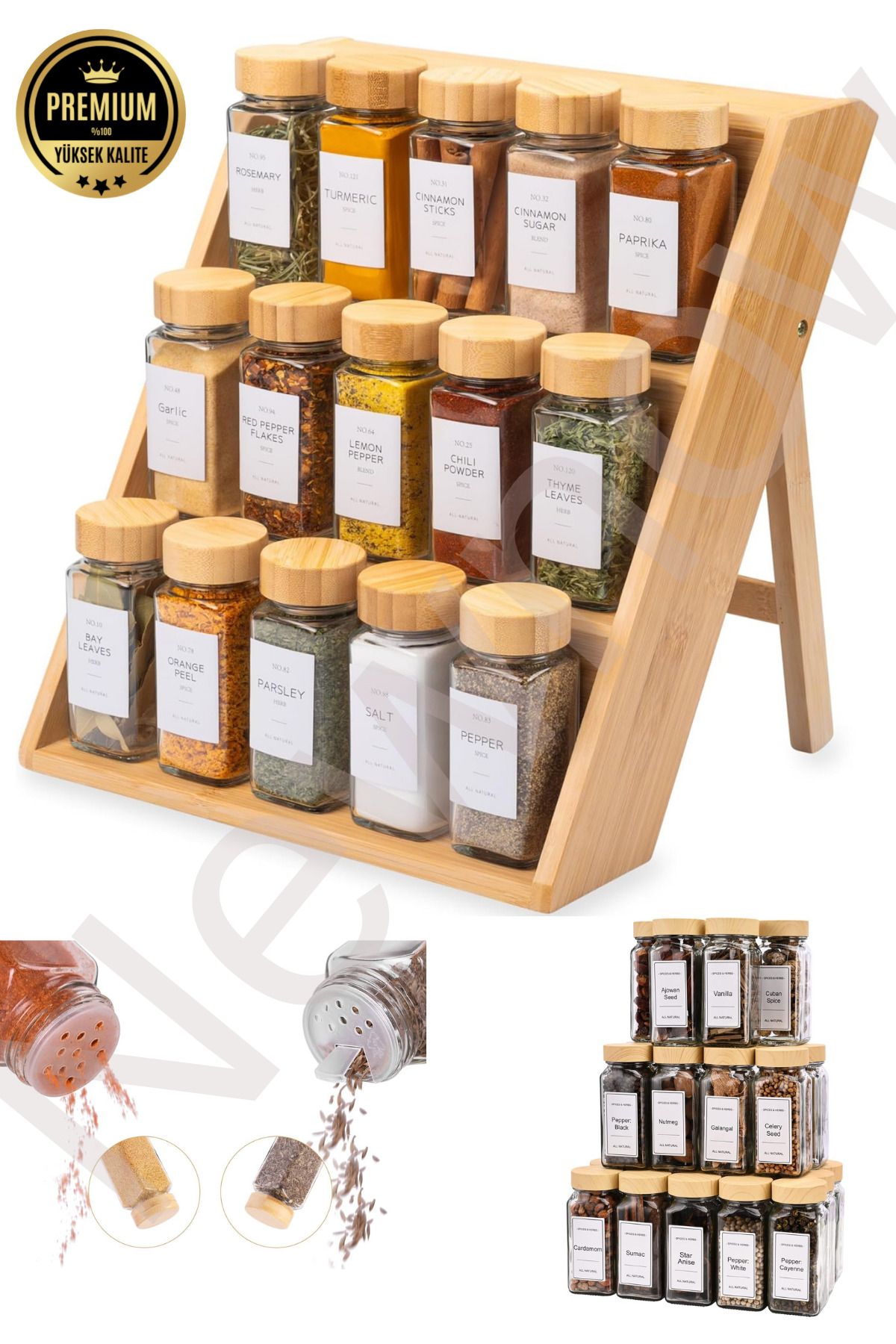 MASTER KİTCHEN-15 Pieces Spice Jar with Stand, Spice Stand, Spray Head, Spice Jar with Label 120 ml 1