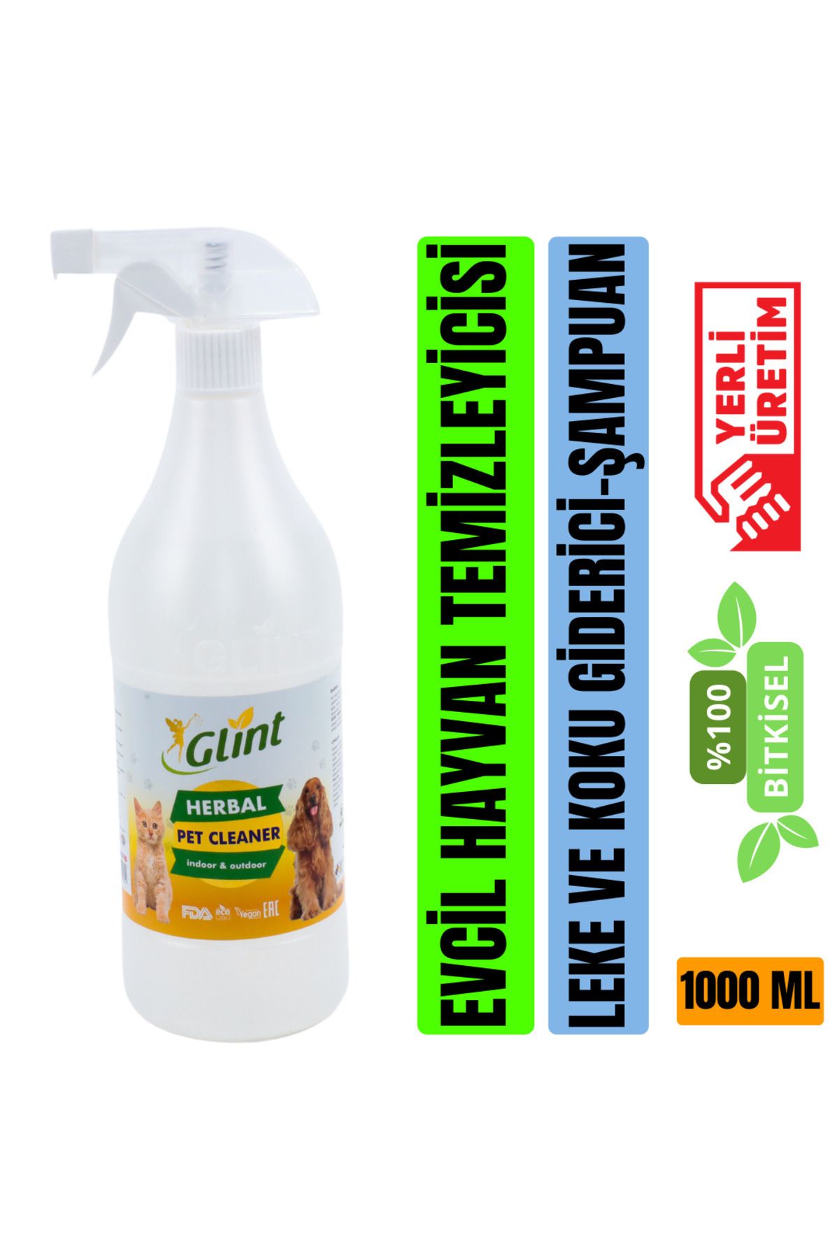 GLİNT Pet Cleaner 1 Litre %100 Bitkisel Kedi Köpek Şampuanı Evcil Hayvan Pati Temizleyici