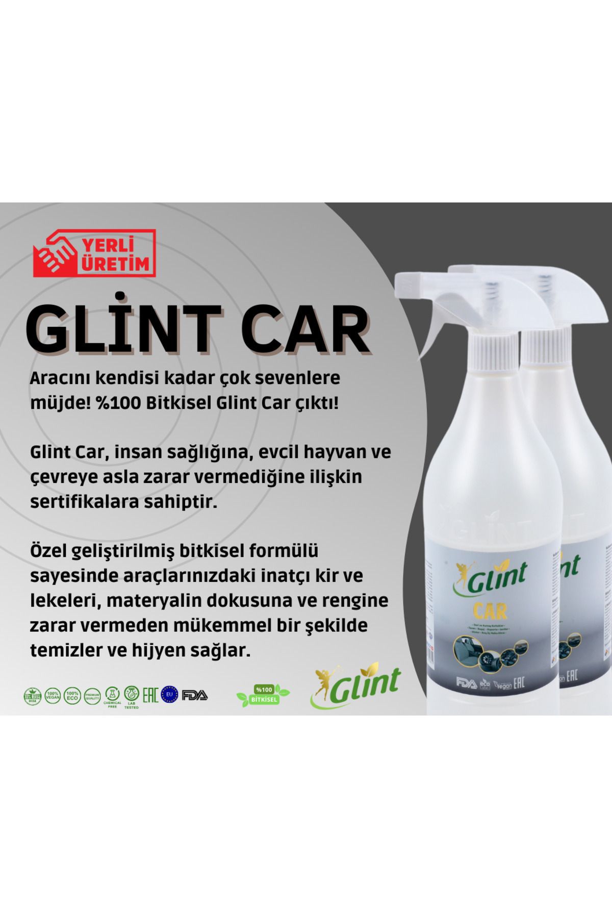 GLİNT Car 2 X 1 Lt %100 Bitkisel Buharsız Fırçasız Far Temizleme Parlatma Spreyi