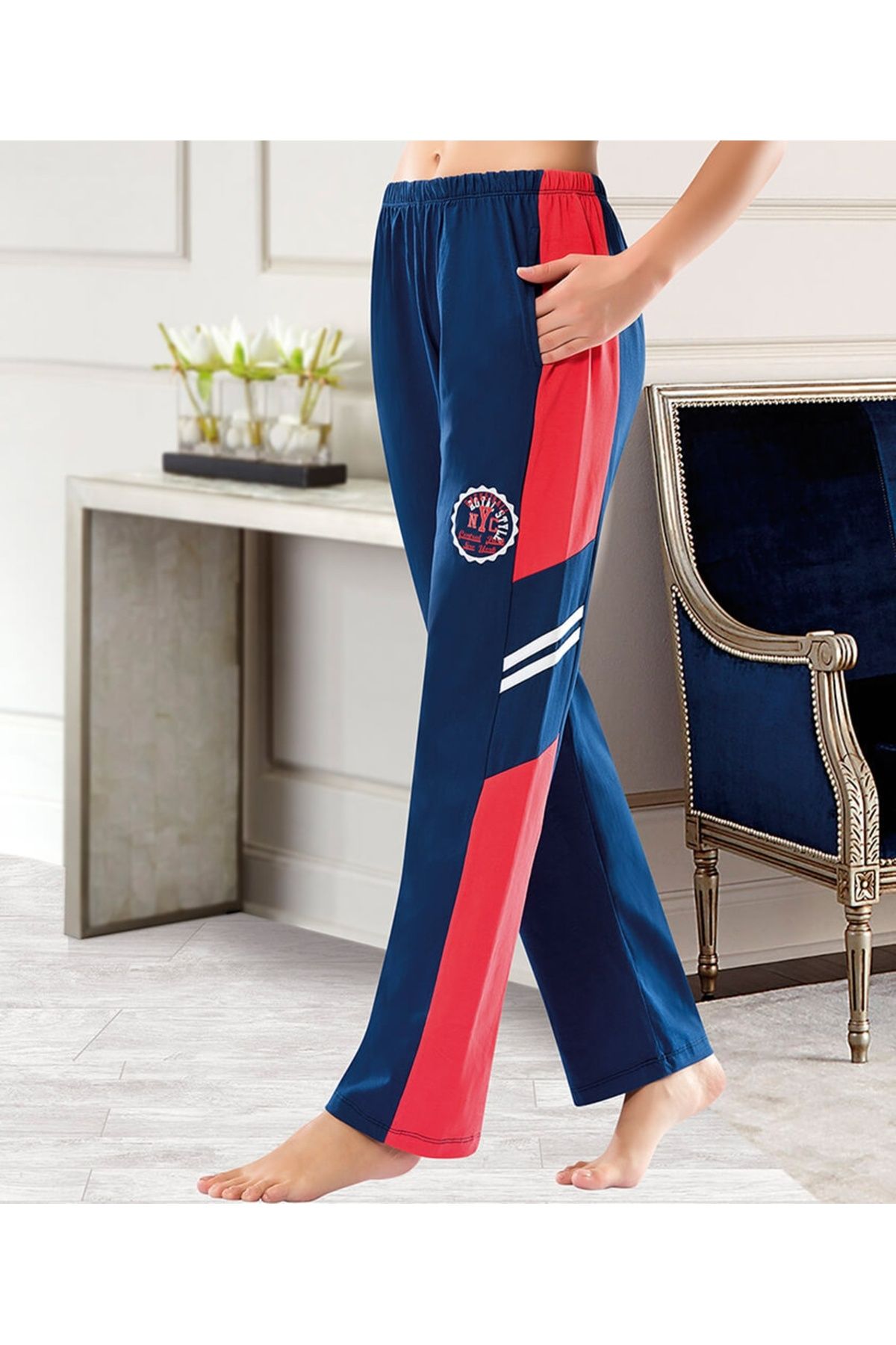 ASFSTORE Derya Kurşun Lastikli Uzun Kadın Eşofman 0541