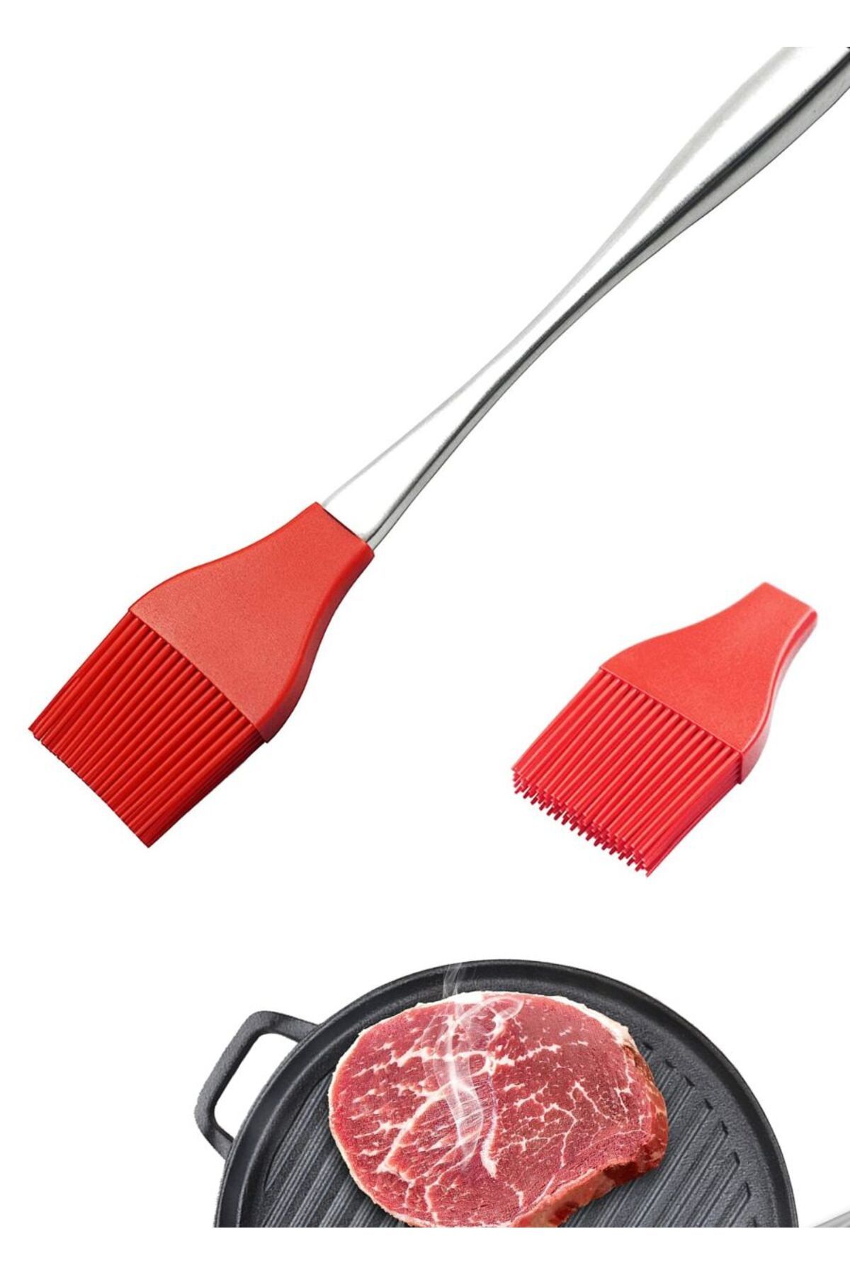 Jet's Home Yumurta Fırçası Mutfak Fırçası Paslanmaz Saplı Sos Fırçası Hamur Fırçası Silikon Kırmızı 31.5 cm