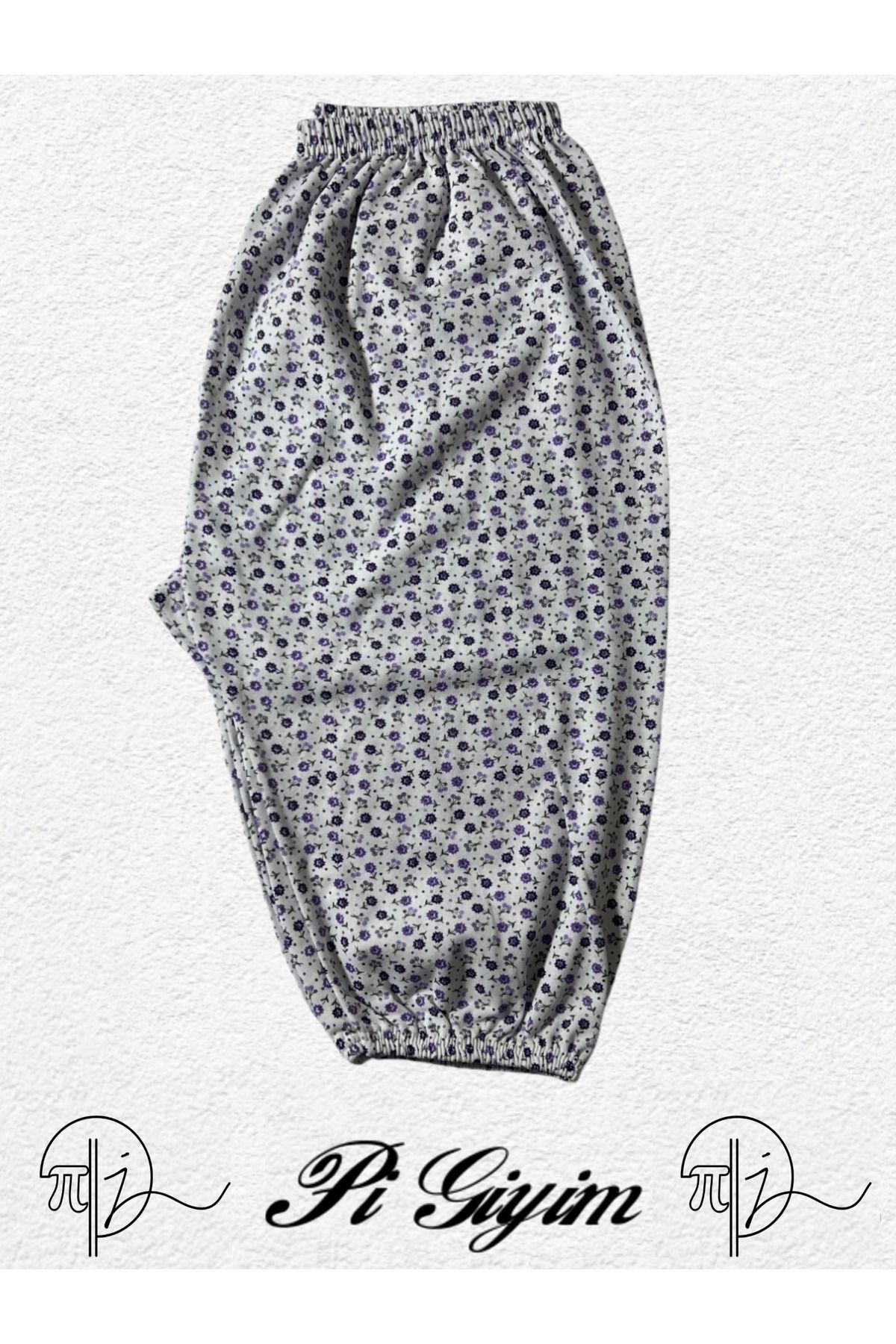 SİERNA Kadın Kışlık Anne Desenli Dizaltı Beli Lastikli Penye Pijama Altı srn-004530