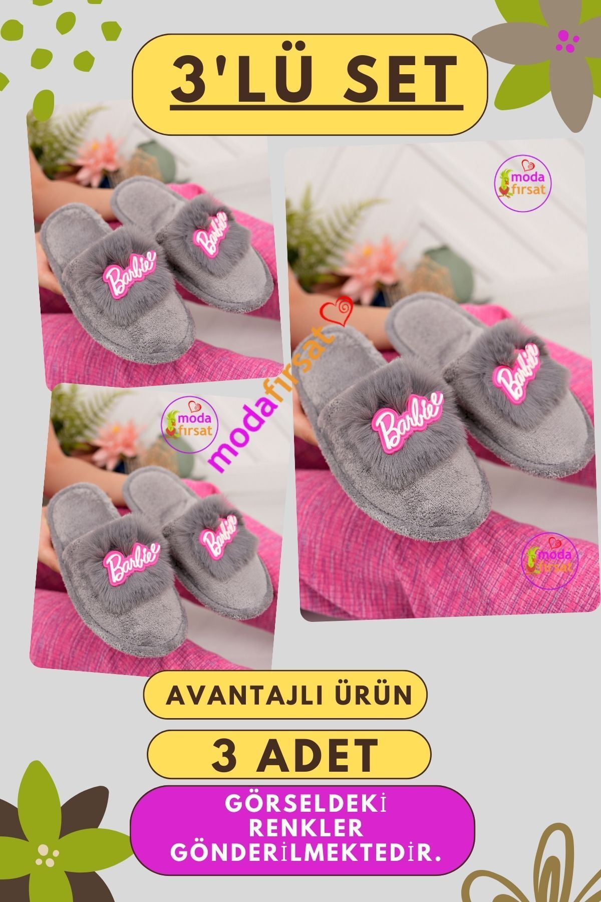 Modafırsat-Women's Winter Slippers - Pack of 3 Guest Dowry Bundle Bridal Casual House Slippers 1