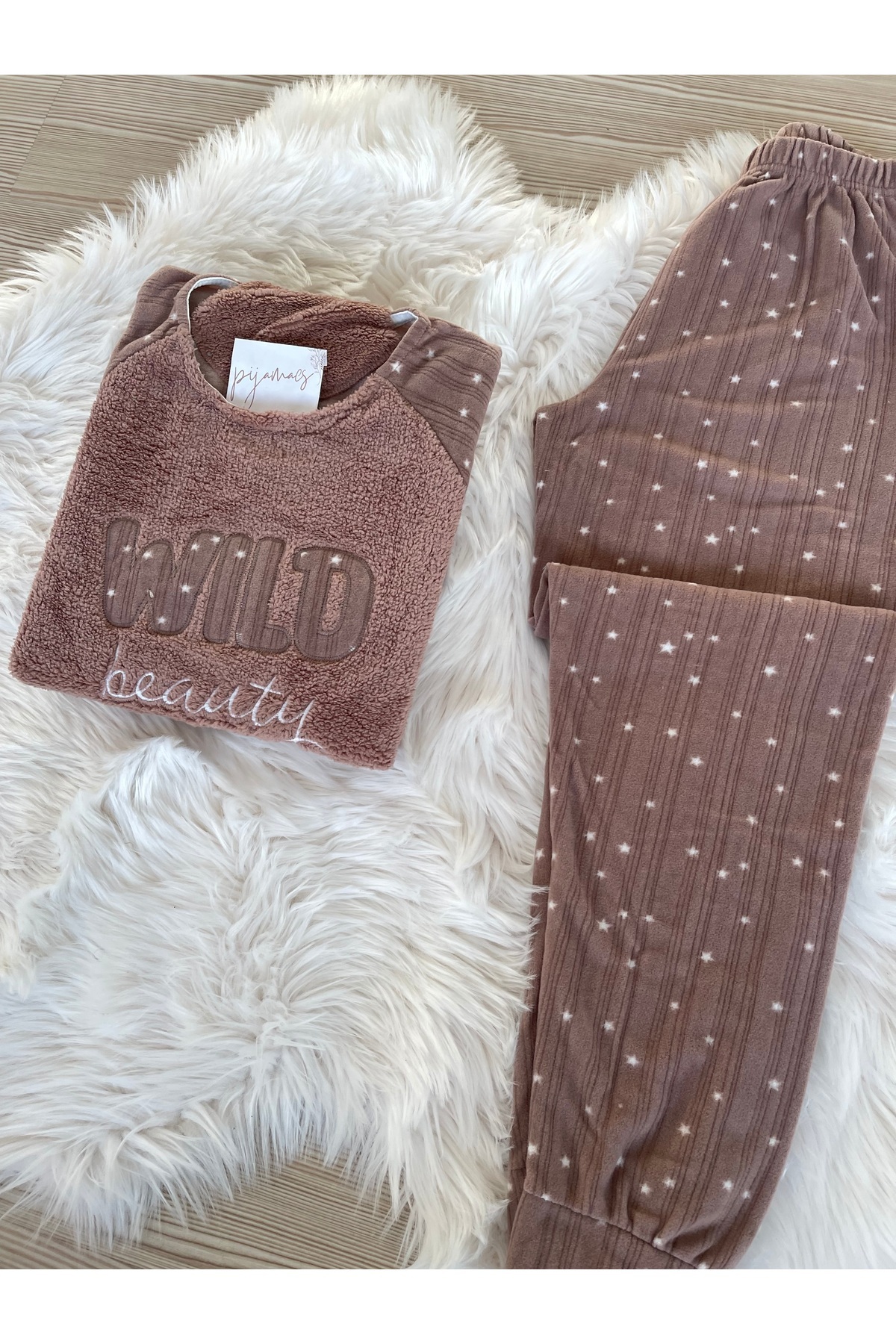 Pijamacs-Mink Wild Patterned Fleece Pajama Set 5