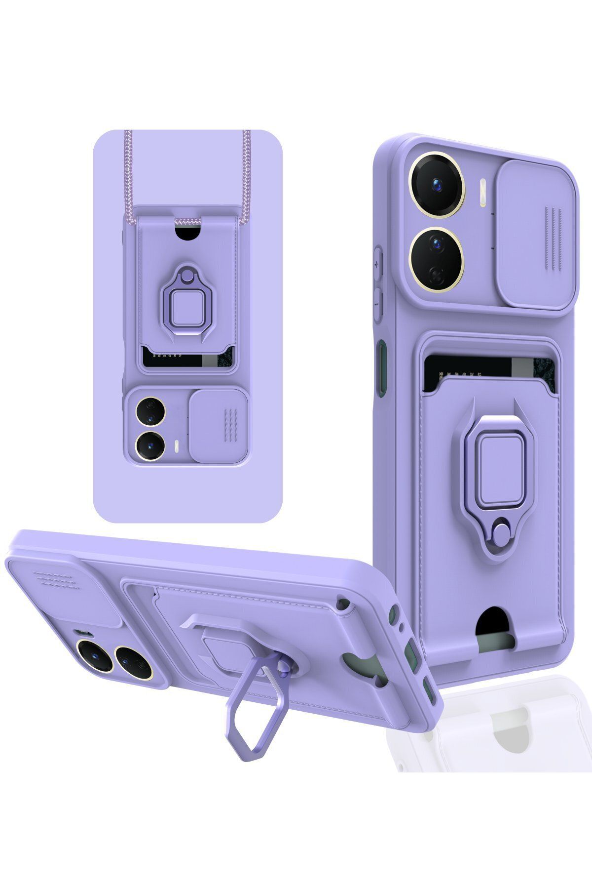 cepmoda Vivo Y16 - iP Askılı Kamera Sürgülü Neck Rope Çok Amaç Kılıf/Kapak - LİLA