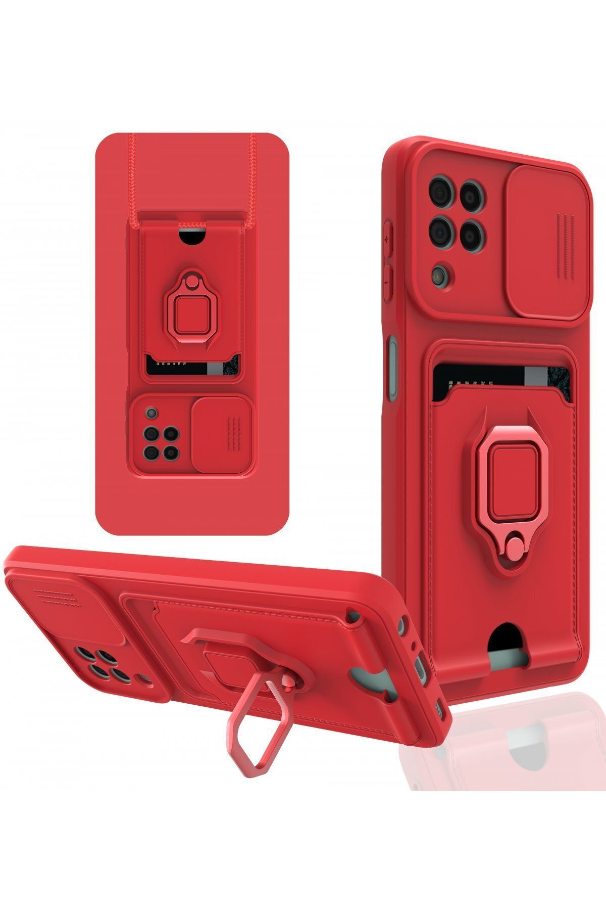 cepmoda Samsung Galaxy A22 - iP Askılı Kamera Sürgülü Neck Rope Çok Amaç Kılıf/Kapak - KIRMIZI