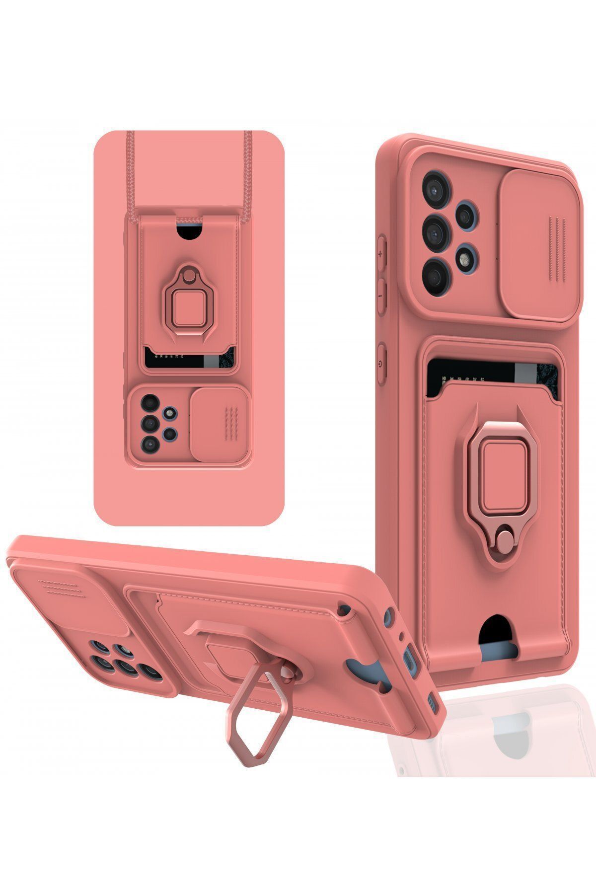 cepmoda Samsung Galaxy A52 Askı İpli Telefon Kılıfı – Kartlık, Stand, Kamera Koruma – PEMBE