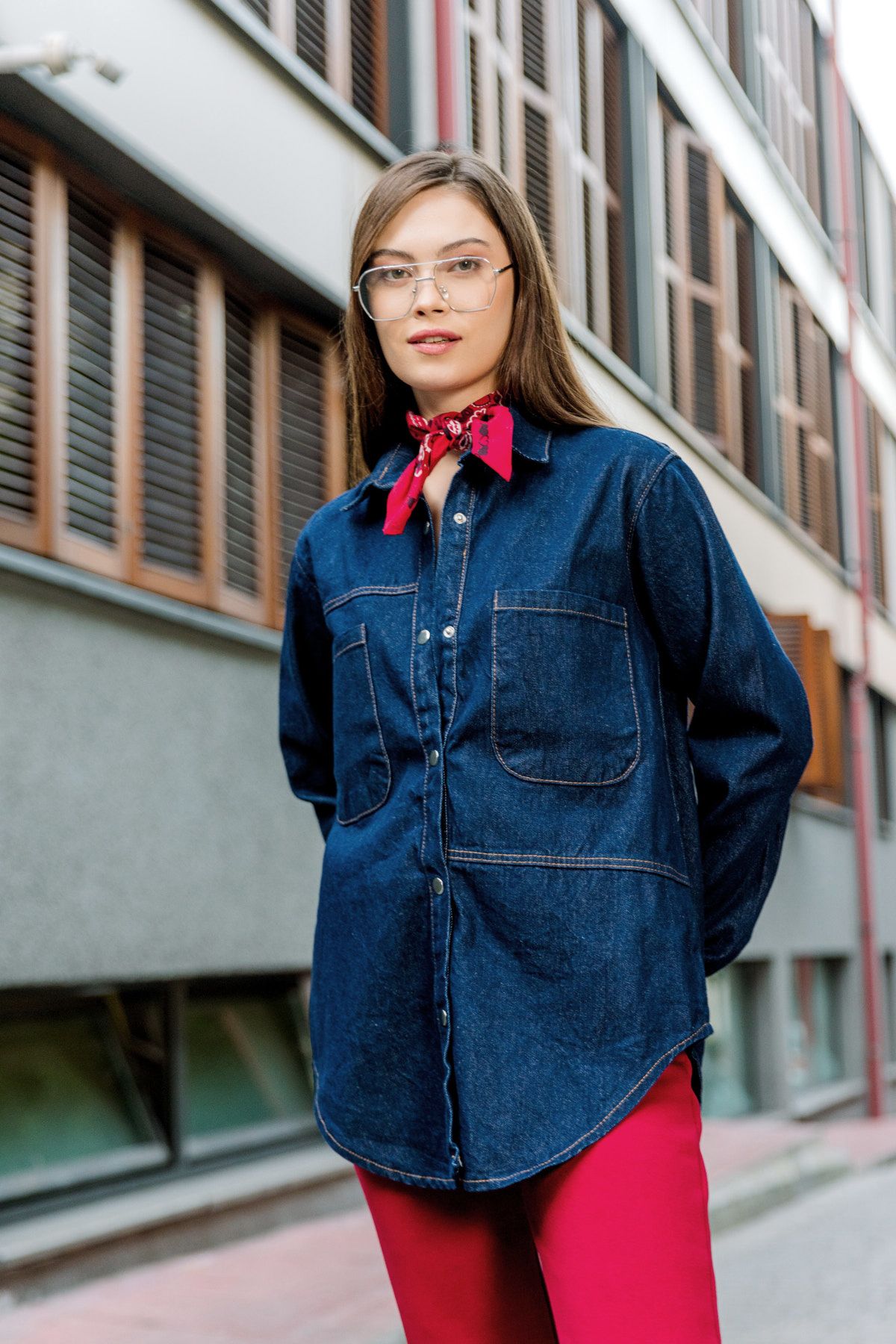 Maule-Blue Jeans Jacket - 100% Cotton Raw Denim with Snap Fastener and Double Pockets, Women's Coat @Messina 6