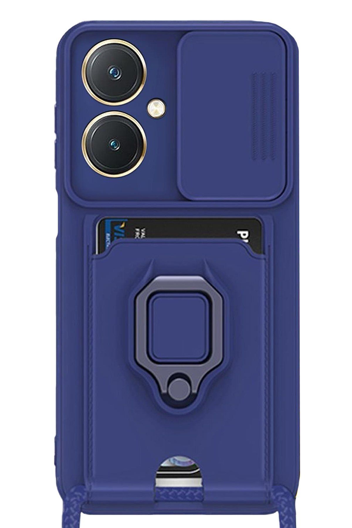 cepmoda Vivo Y27 Askı İpli Telefon Kılıfı – Kartlık, Stand, Kamera Koruma – LACİVERT