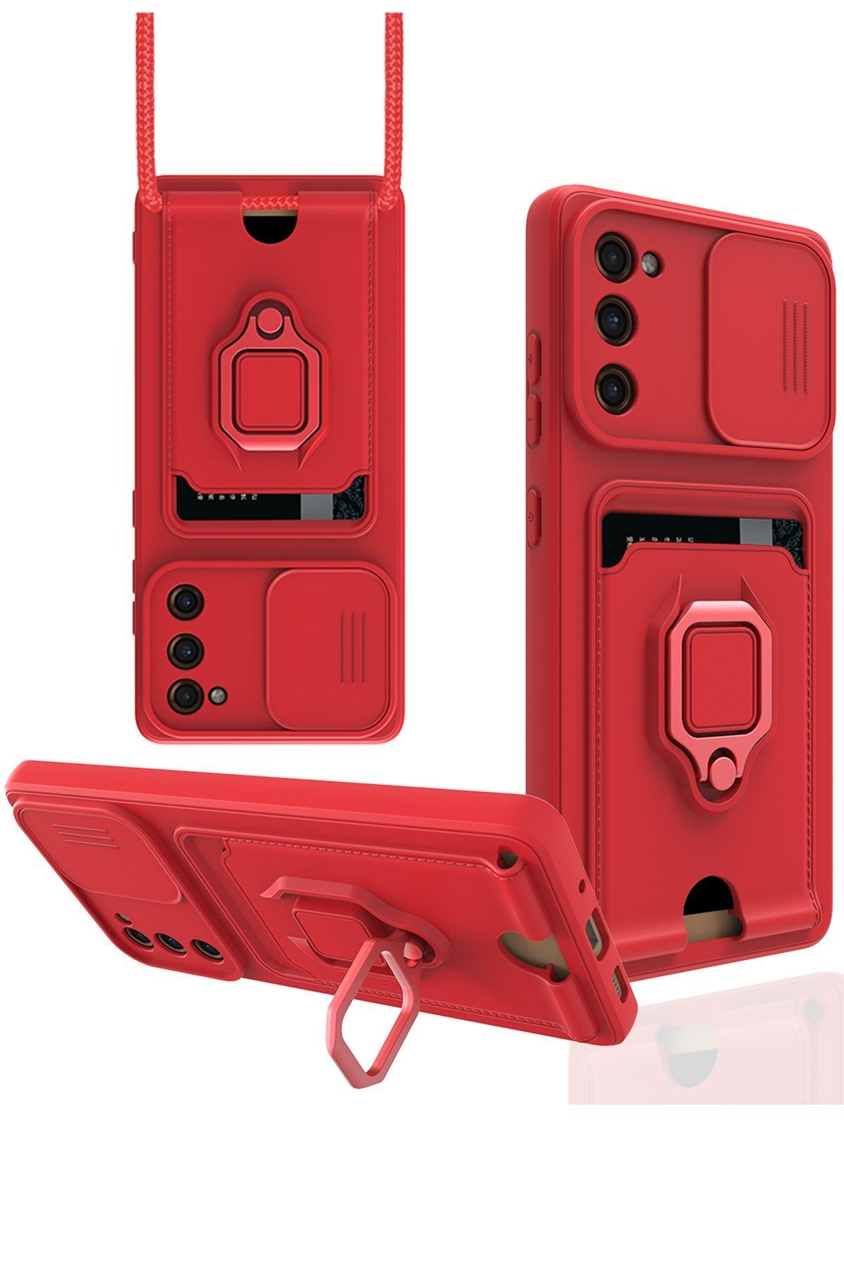 cepmoda Samsung Galaxy S20 FE - iP Askılı Kamera Sürgülü Neck Rope Çok Amaç Kılıf/Kapak - KIRMIZI