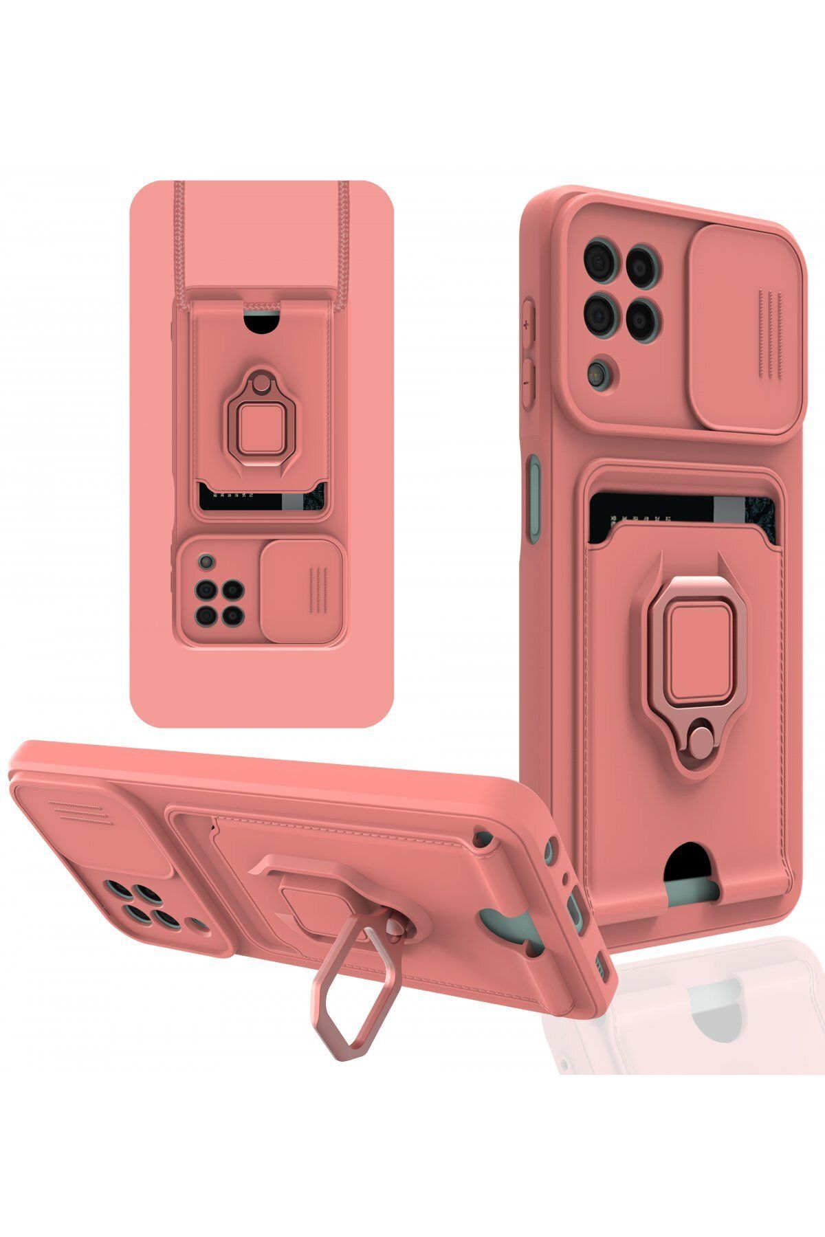 cepmoda Samsung Galaxy M32 - iP Askılı Kamera Sürgülü Neck Rope Çok Amaç Kılıf/Kapak - PEMBE
