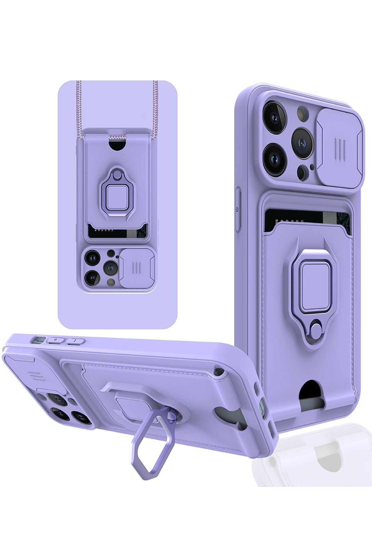 cepmoda iPhone 13 PRO MAX - iP Askılı Kamera Sürgülü Neck Rope Çok Amaç Kılıf/Kapak - LİLA