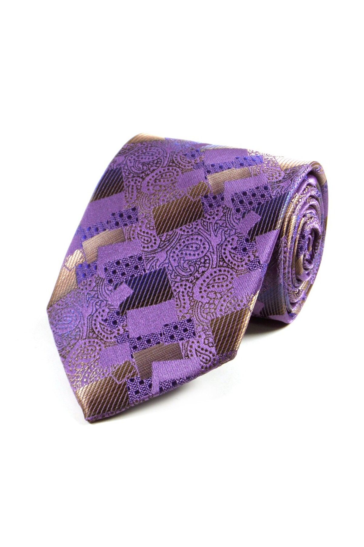 Sade Kravat-Special Patterned Lilac Purple Brown Tie - 29071 Purple 1