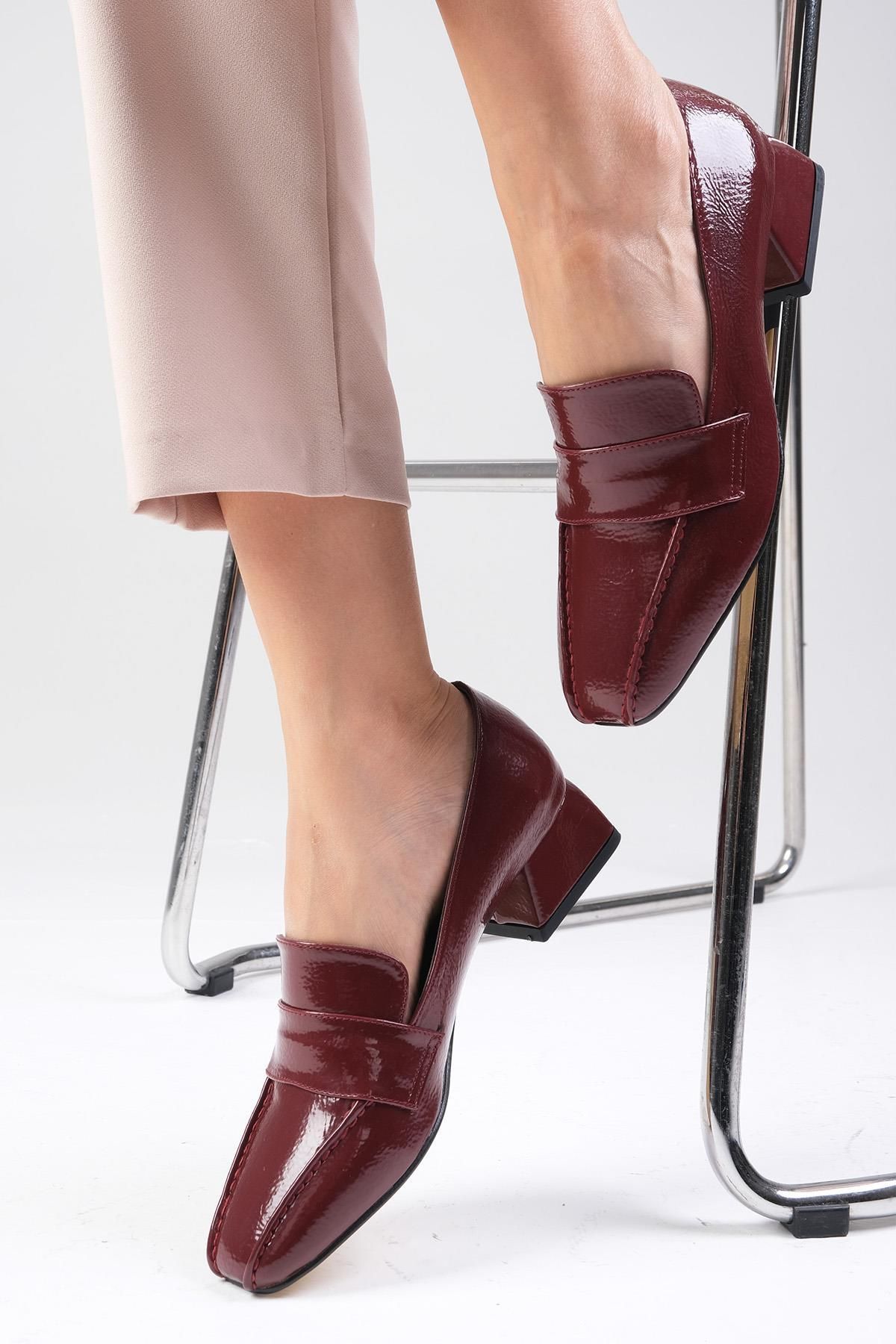 Mio Gusto-Margot Claret Red Patent Leather - Short Heeled Blunt Toe Women's Shoes 3