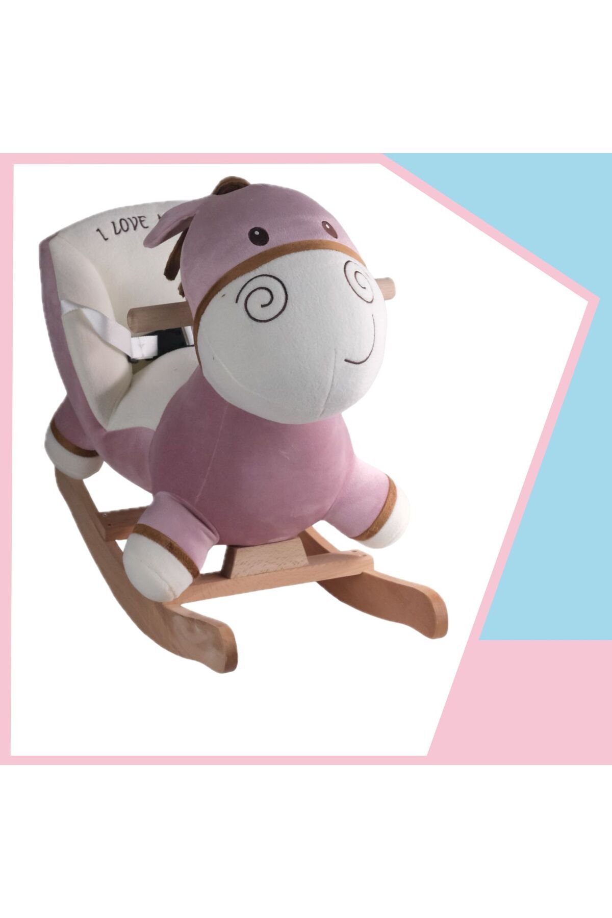 Dada Toys SALLANAN DOLDURULMUŞ AT PELUŞ ROCKER 60 CM PEMBE-BEYAZ YNSMR