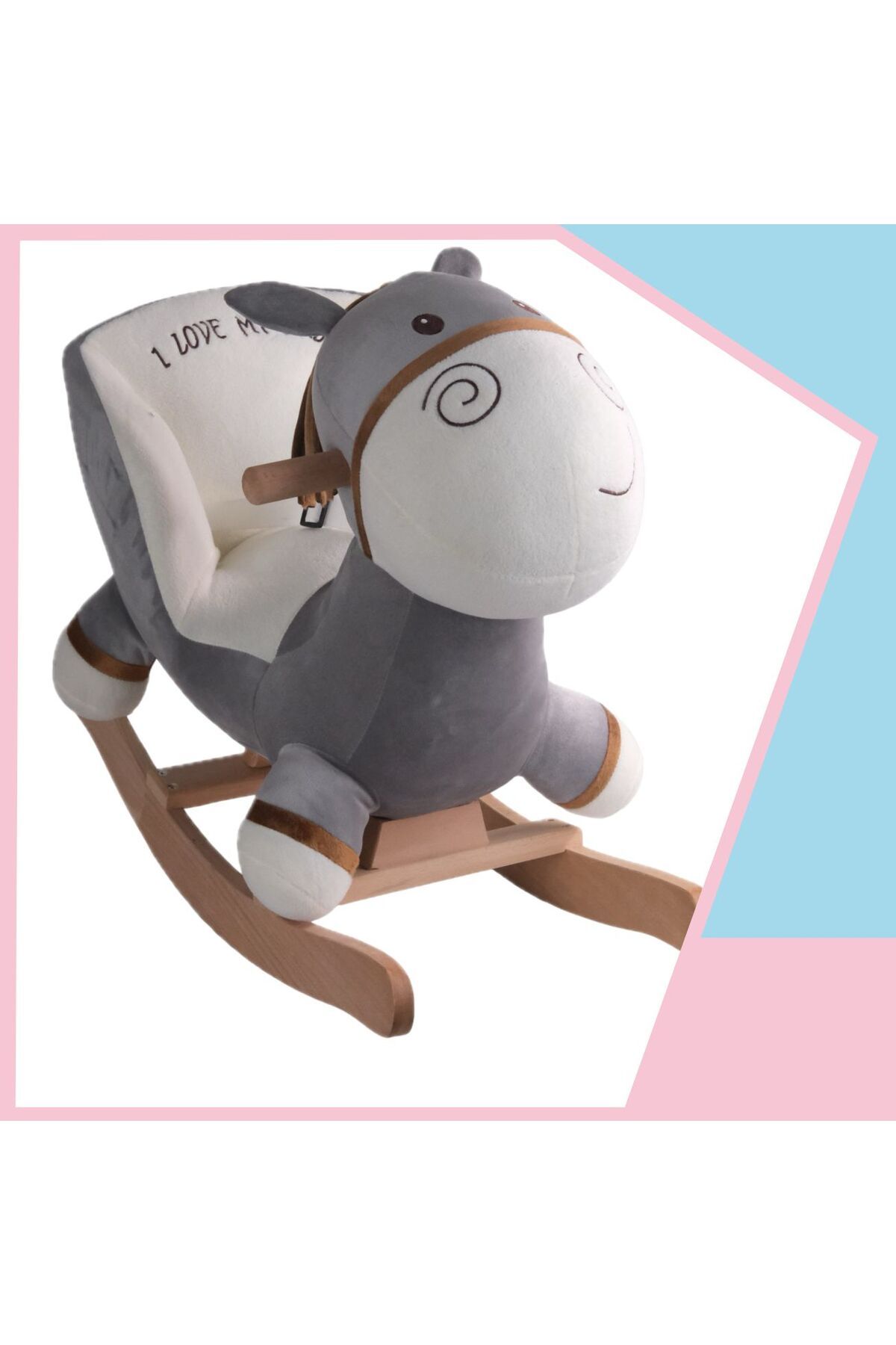 Dada Toys SALLANAN DOLDURULMUŞ AT PELUŞ ROCKER 60 CM GRI-BEYAZ YNSMR