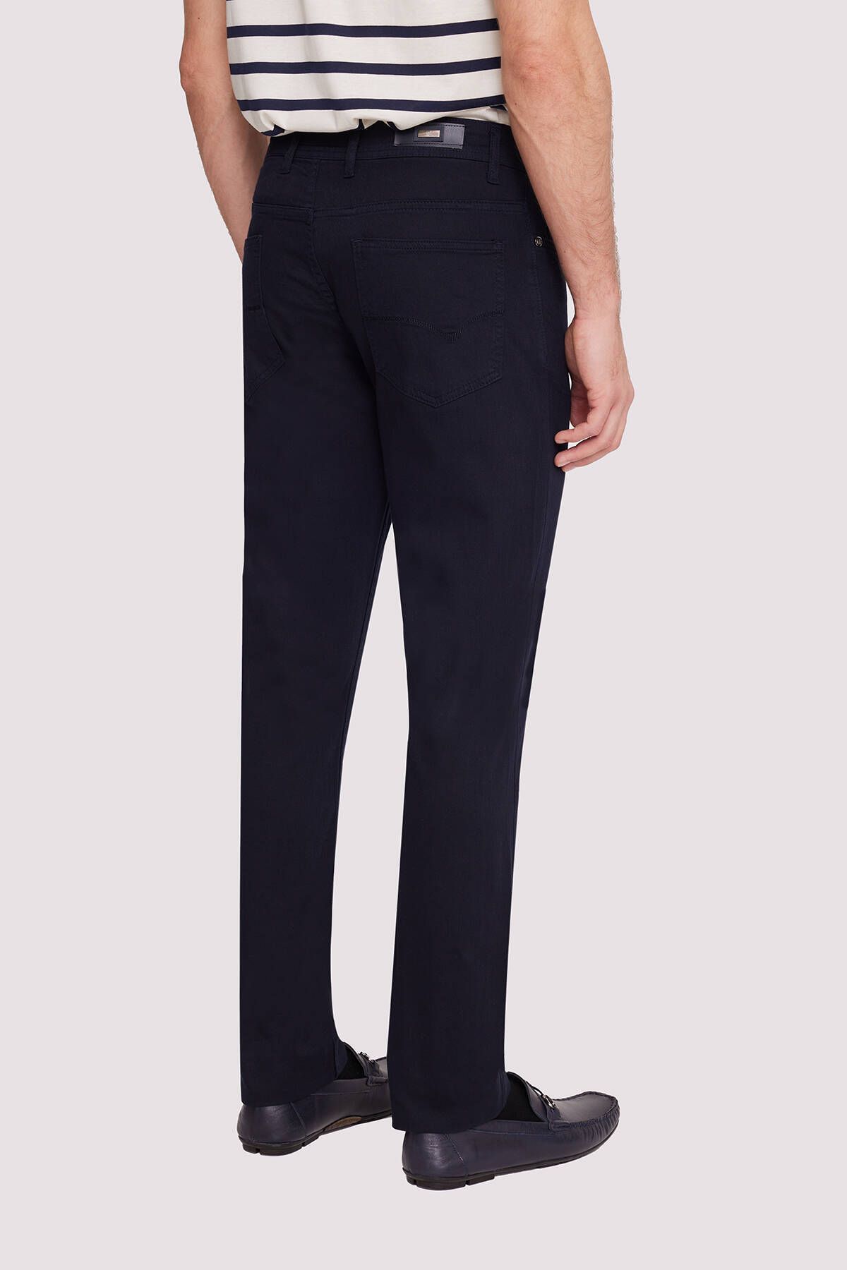 Ysf-Men's Navy Blue Slim Fit Top Pocket Canvas Trousers 4