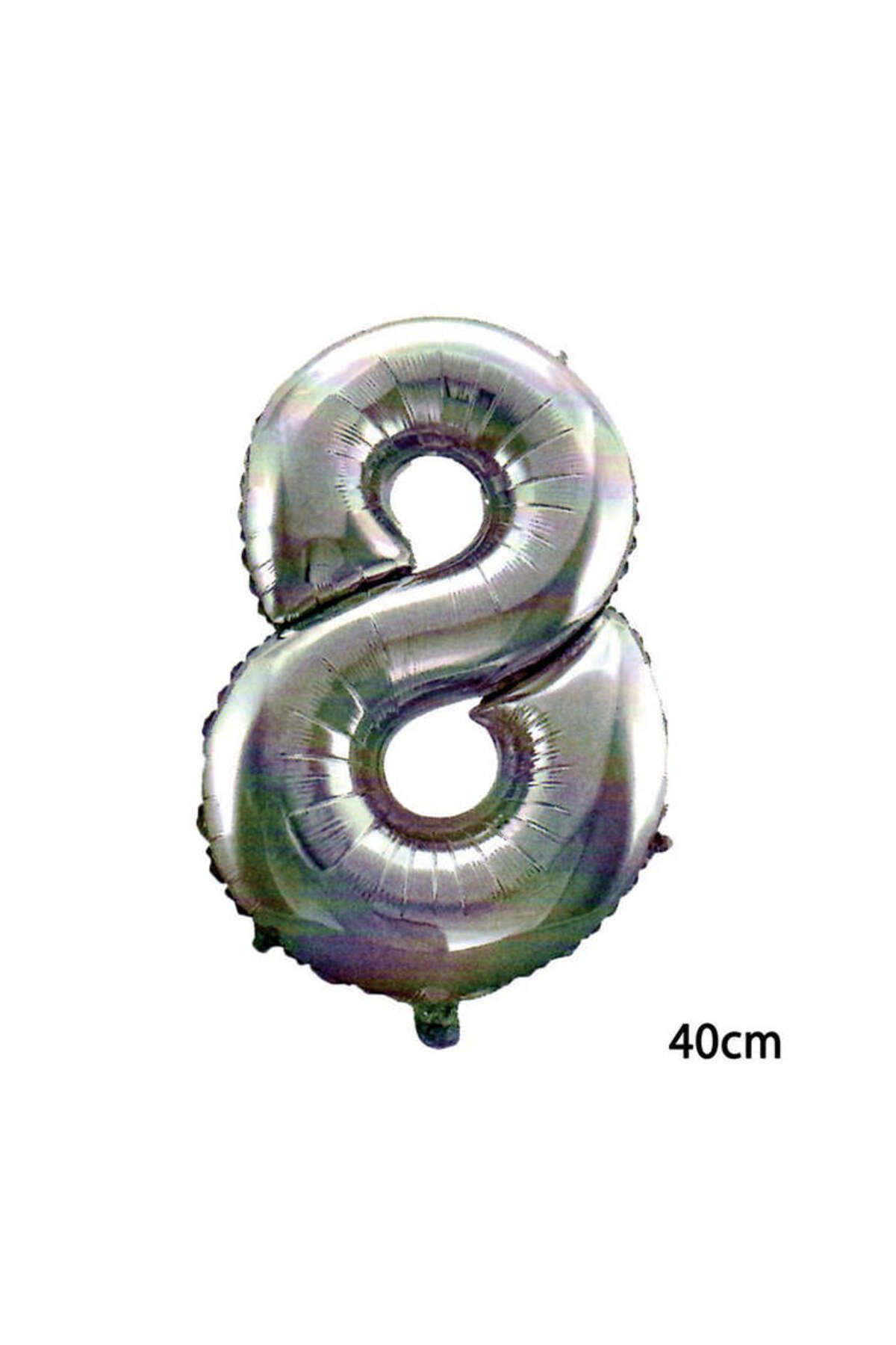 ZERO LAND - 16 inç 8 Rakamı Folyo Balon Gümüş 40 cm YKTSN