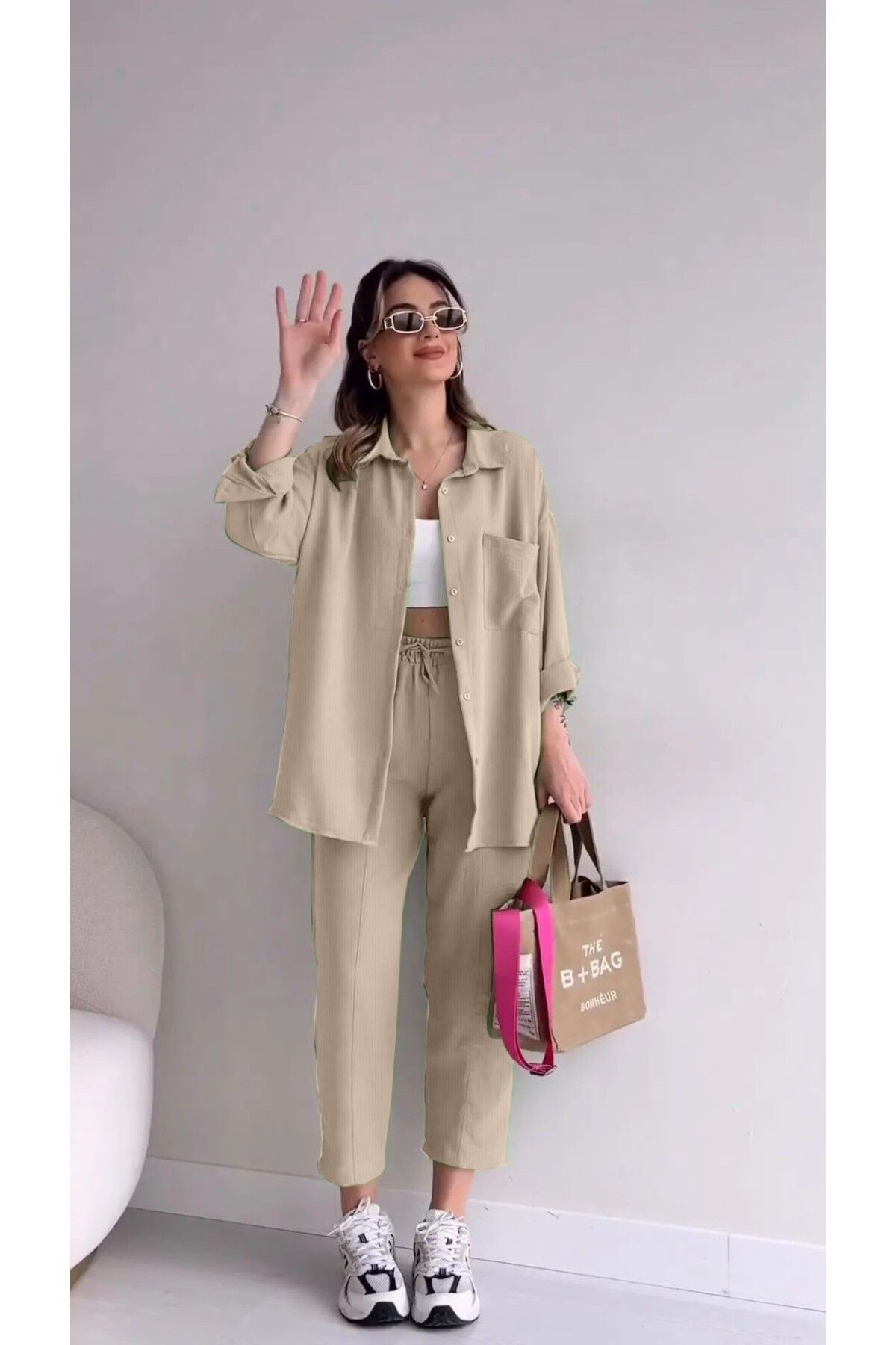 Toridas-Barbora Linen Casual Two-piece Suit - Dress, Pants and Shirt Ln21ekru5 2