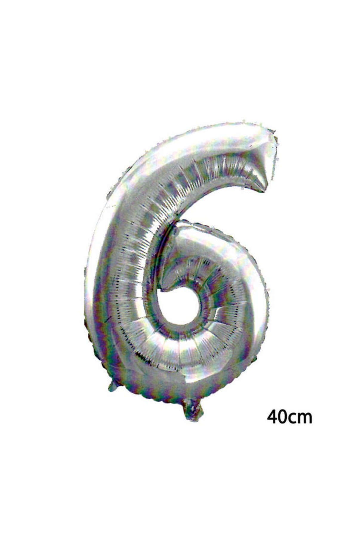 ZERO LAND - 16 inç 6 Rakamı Folyo Balon Gümüş 40 cm YKTSN