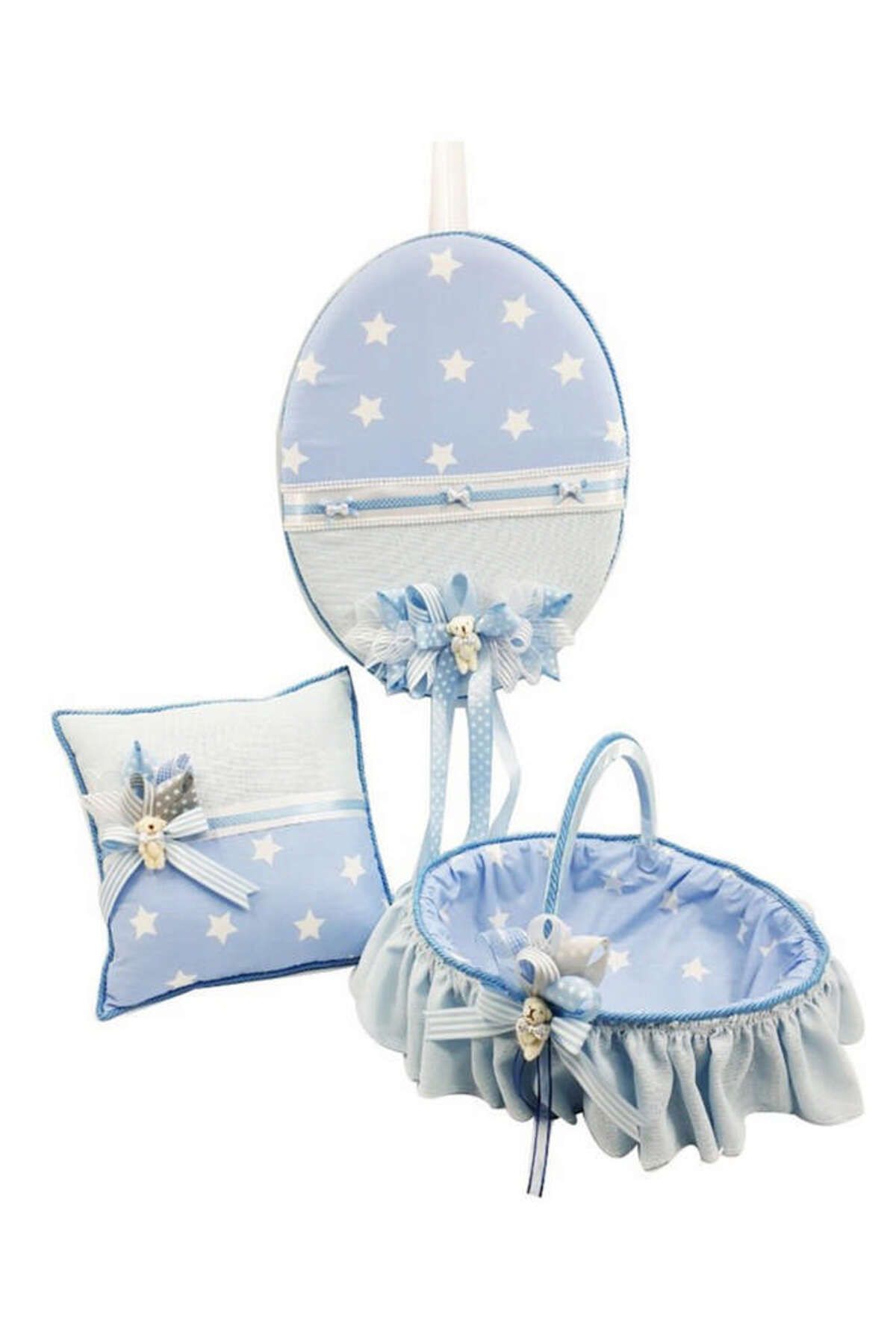 ZERO LAND - Baby Shower Ayıcıklı Yıldız Desenli Bebek Oda Seti 3 Parça Mavi LZWDR