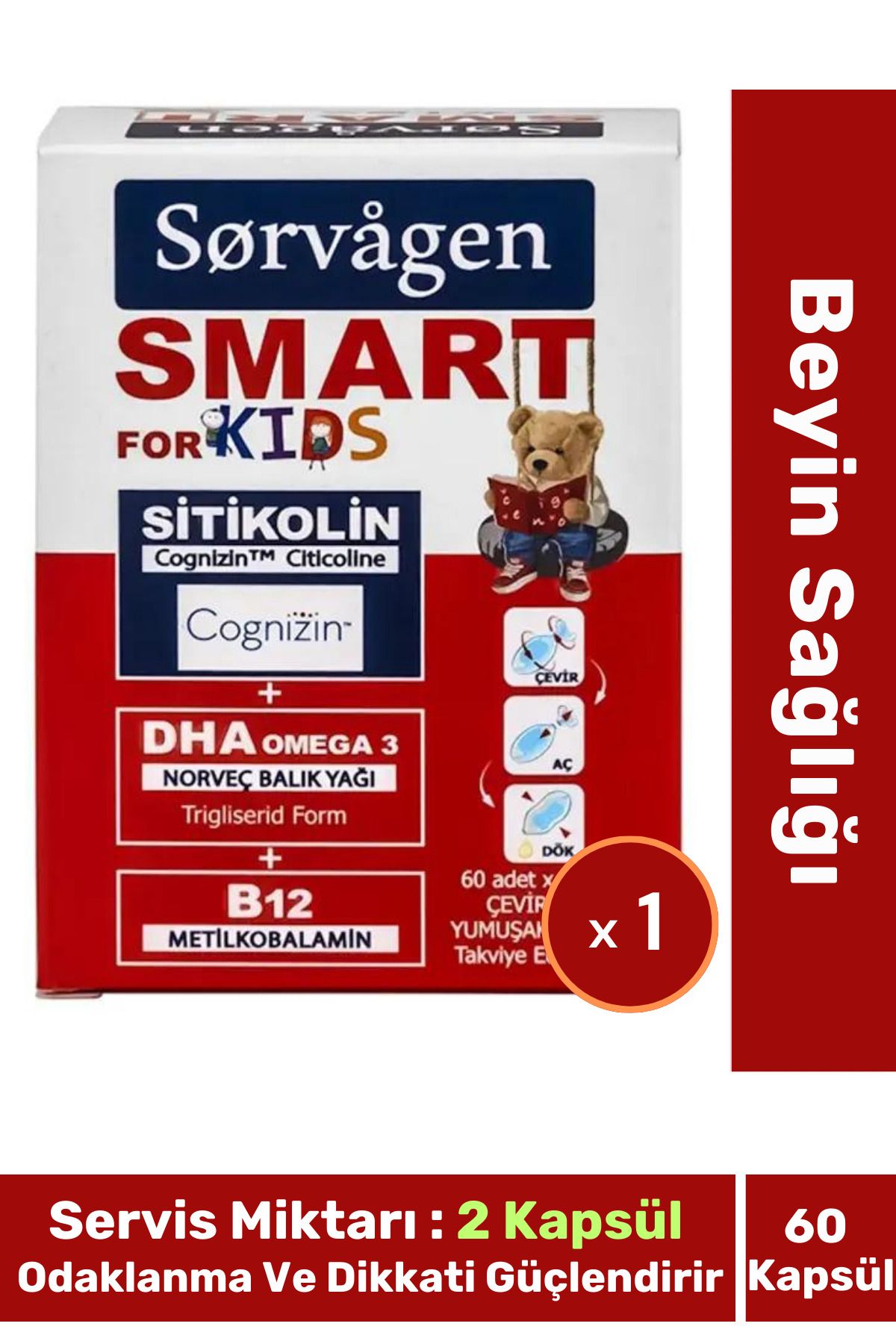 Fit1001 Beyin Sağlığı Smart Kids Sitikolin Dha Omega 3 Norveç Balık Yağı B12 60 Kapsül