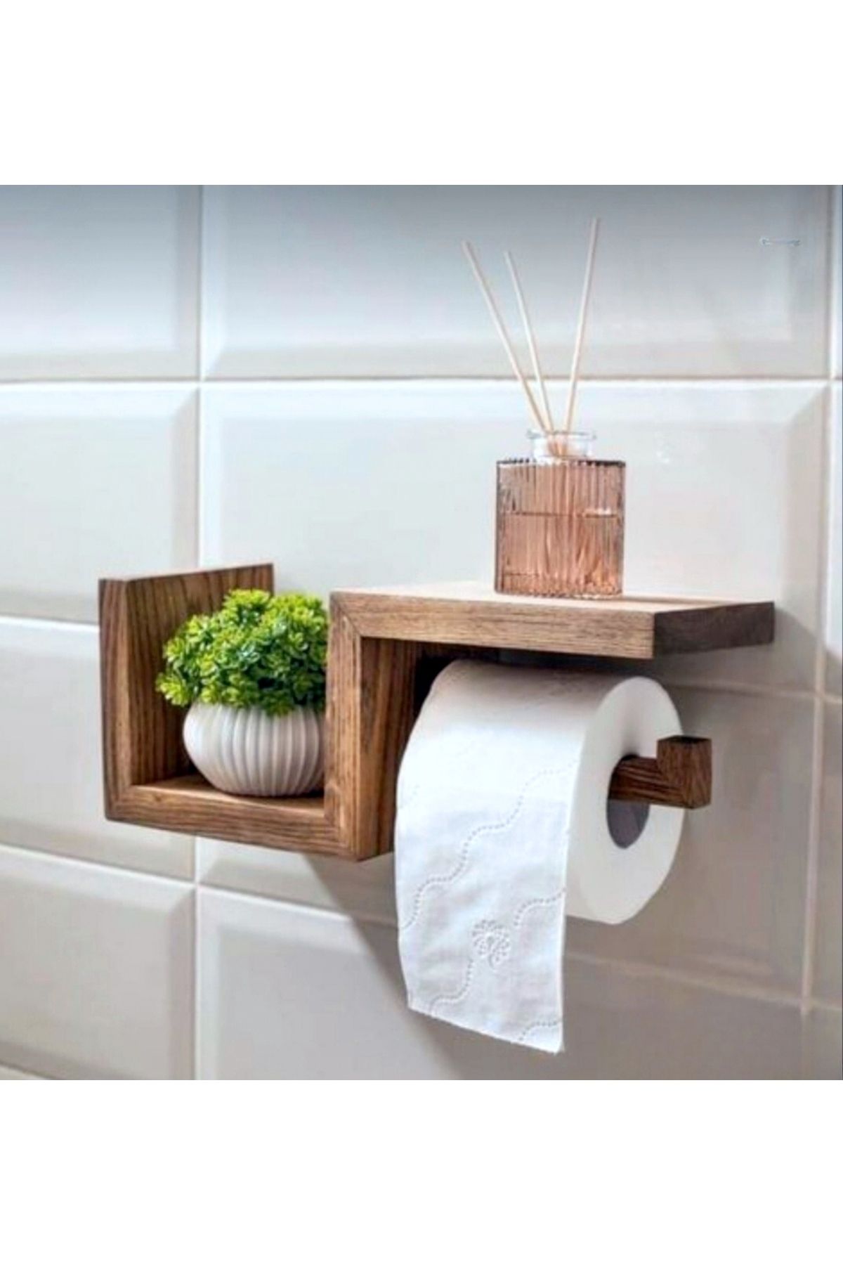 LBX LİGHTİNG BOX Yıldız Home Ahşap Wc Kağıtlık Telefonluk Dekoratif Duvar Dispenser Açık Meşe