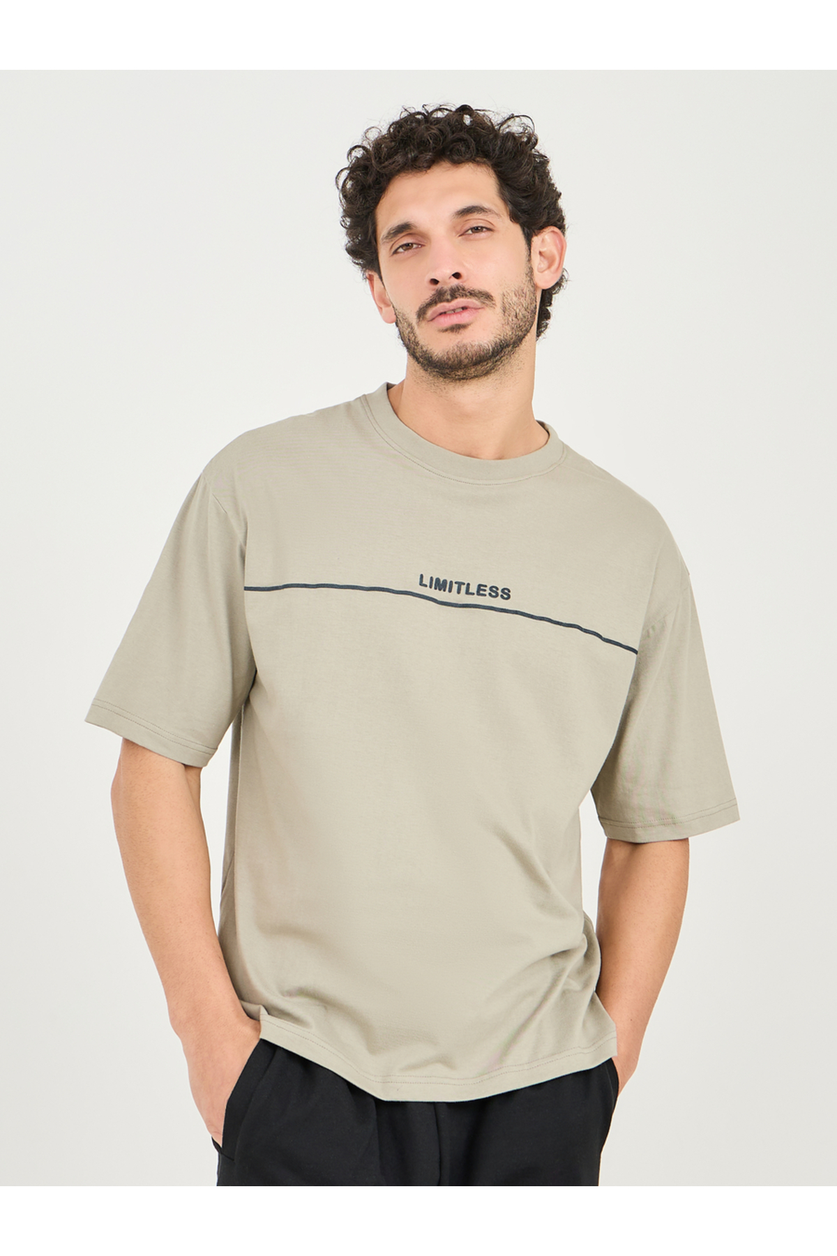 Styli Limitless Minimal Embossed Print Oversize Cotton T-Shirt