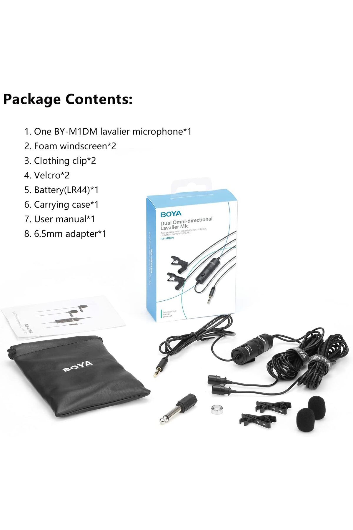 BOYA-BY-M1DM ميكروفون ذو طية صدر السترة مزدوج لهواتف iPhone/Android الذكية وكاميرا DSLR ومقابلة YouTube ومدونة فيديو 7