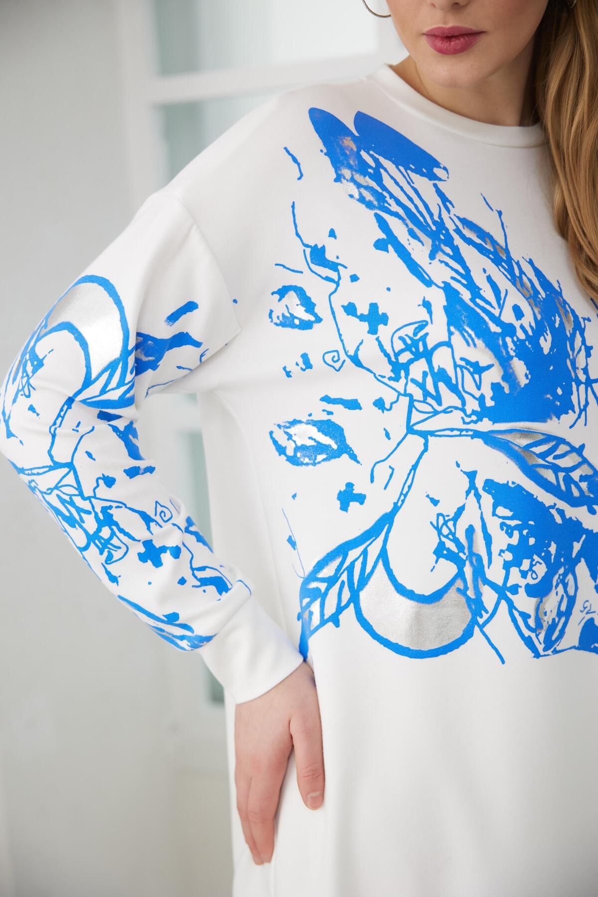 Moodbasic-Silver Foil Printed Sweatshirt - Indigo 3
