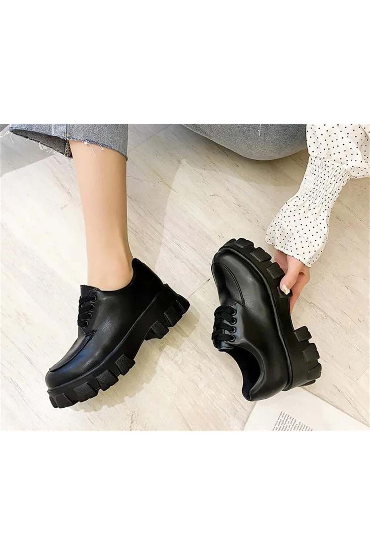 DESTİNE Loots Pantofi Lolita Negri Cu Talpă Înaltă Oxford Unisex - 39