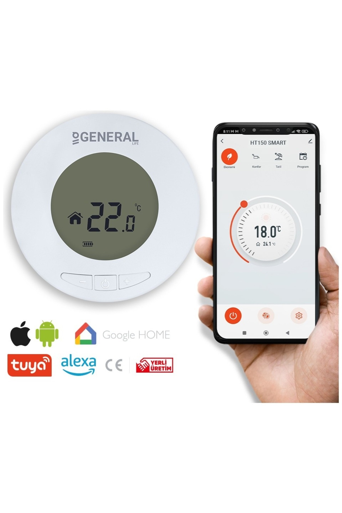 GENERAL Life Ht150 Rf Smart Kablosuz Wi-fi Kontrollü Akıllı Oda Termostatı
