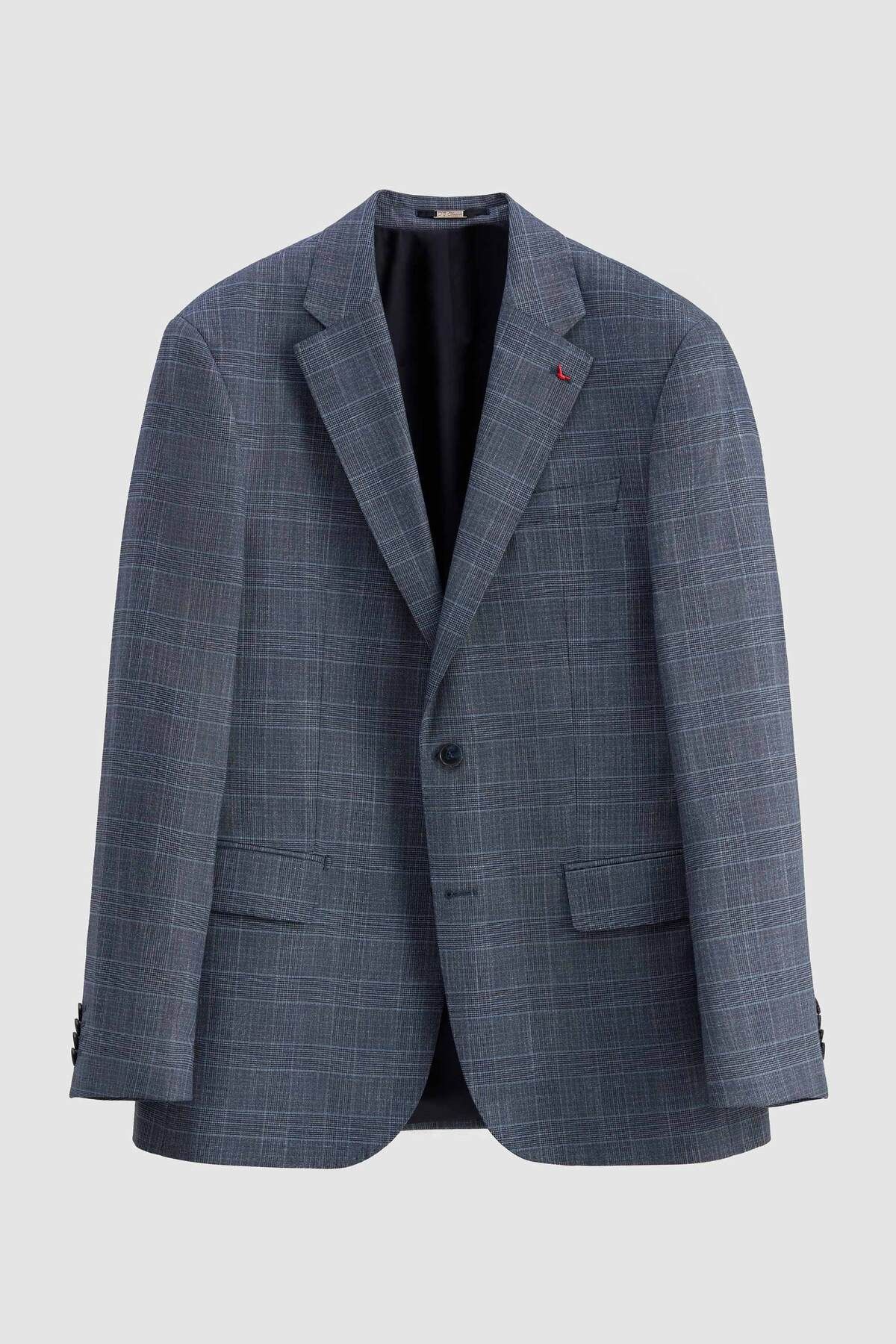 D'S Damat-Ds Damat Slim Fit Navy Blue Plaid Suit with Combination 8
