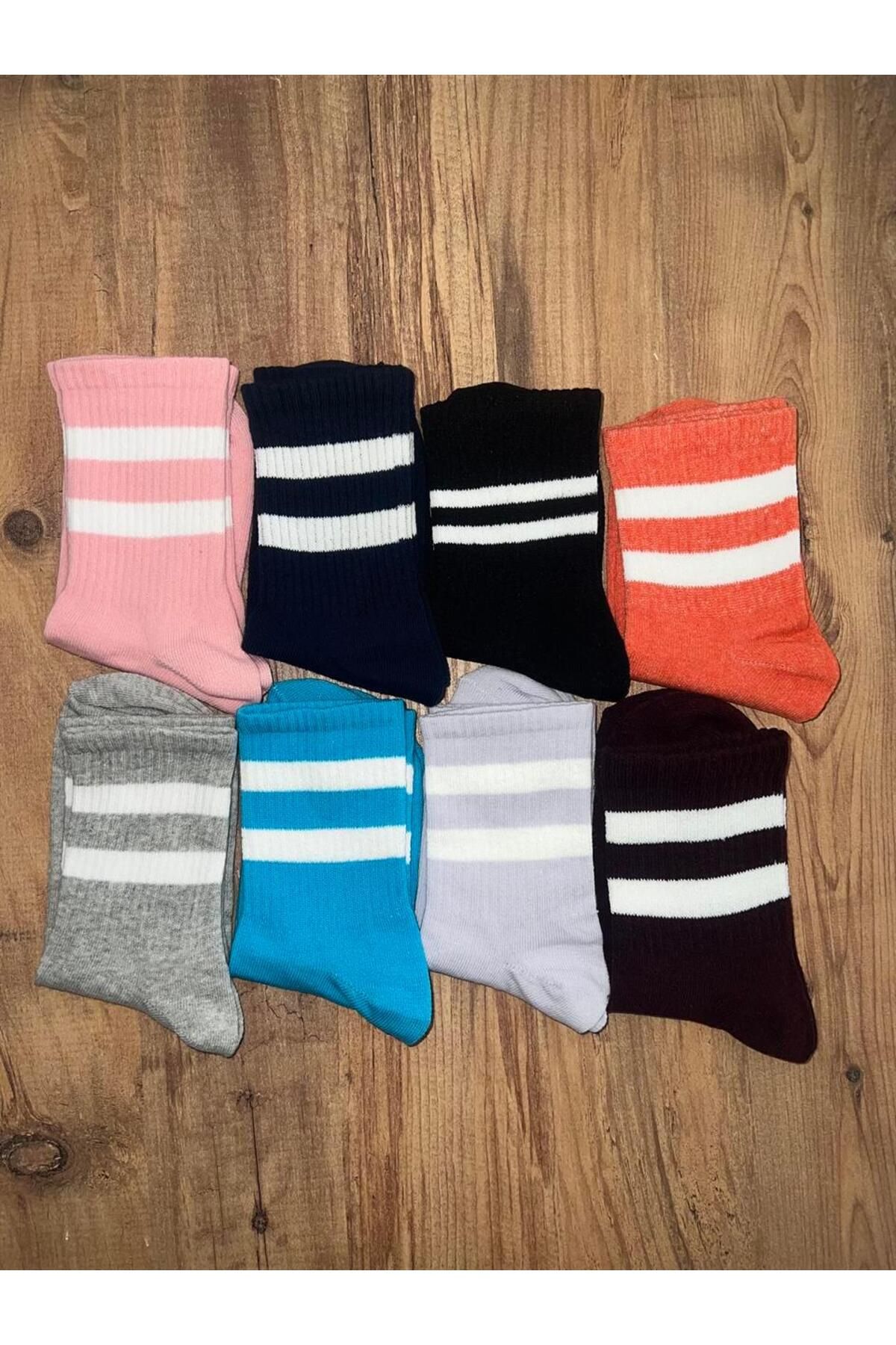 DESTİNE-Loots Orange College Socks with White Stripes 3