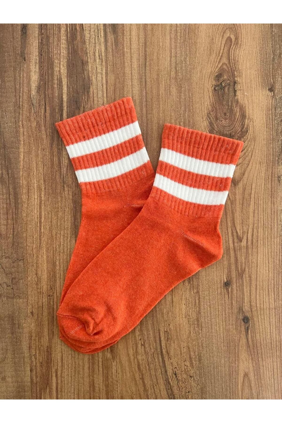 DESTİNE-Loots Orange College Socks with White Stripes 1