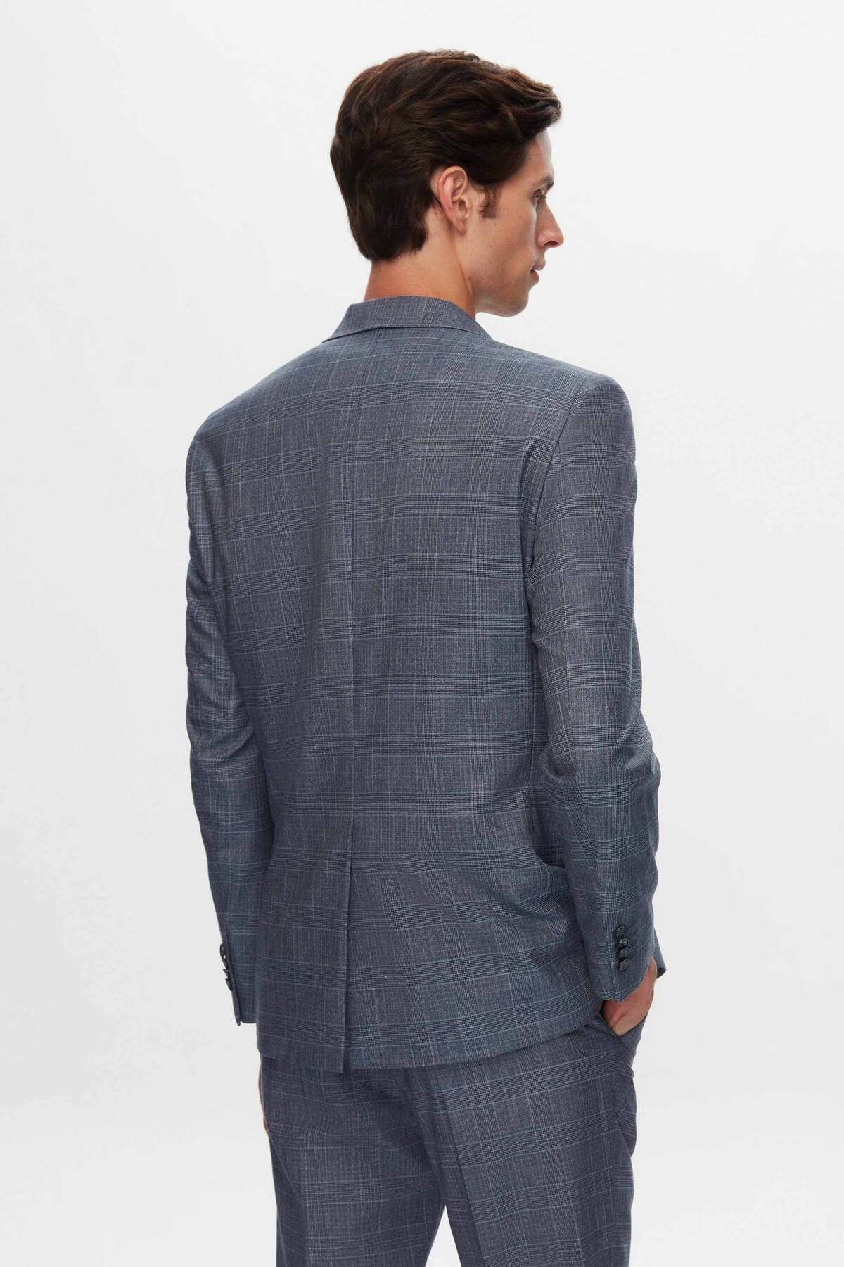 D'S Damat-Ds Damat Slim Fit Navy Blue Plaid Suit with Combination 4