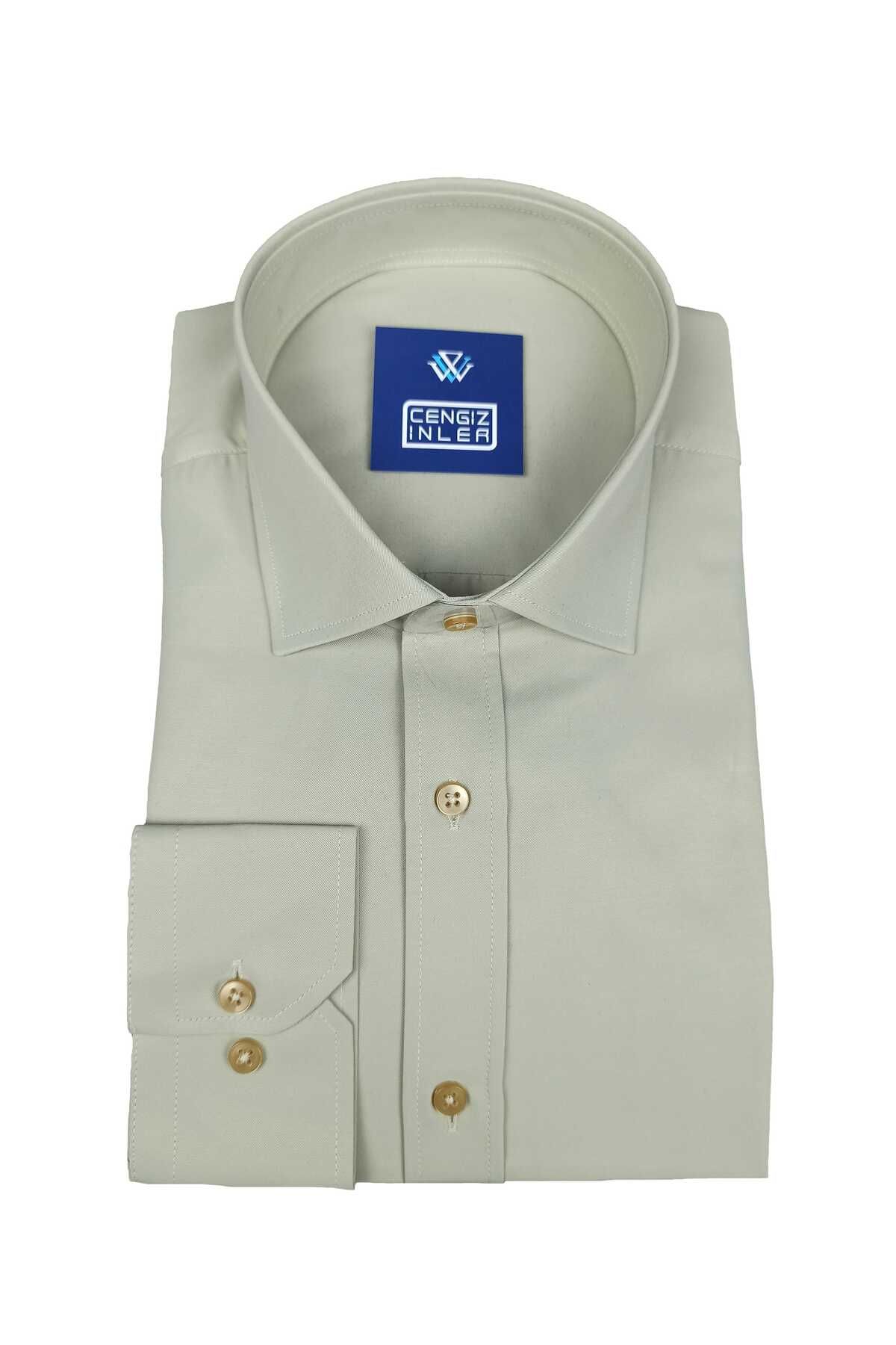 Cengiz İnler-Cengiz Inler Standard Collar Plain Slim Fit Men's Cotton Shirt 2