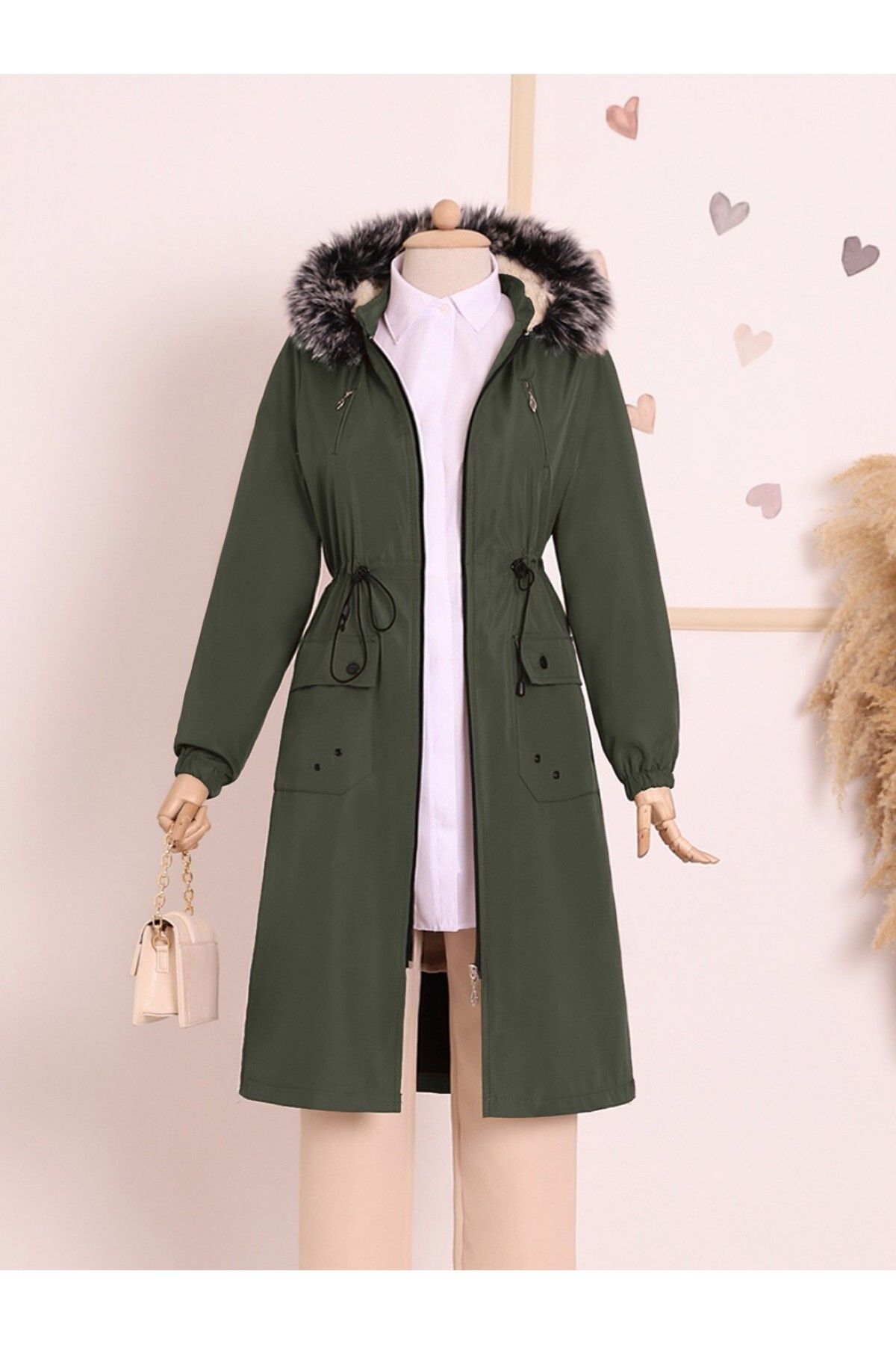 Modamorfo-Hooded Bondit Coat with Eyelets on Pockets 2