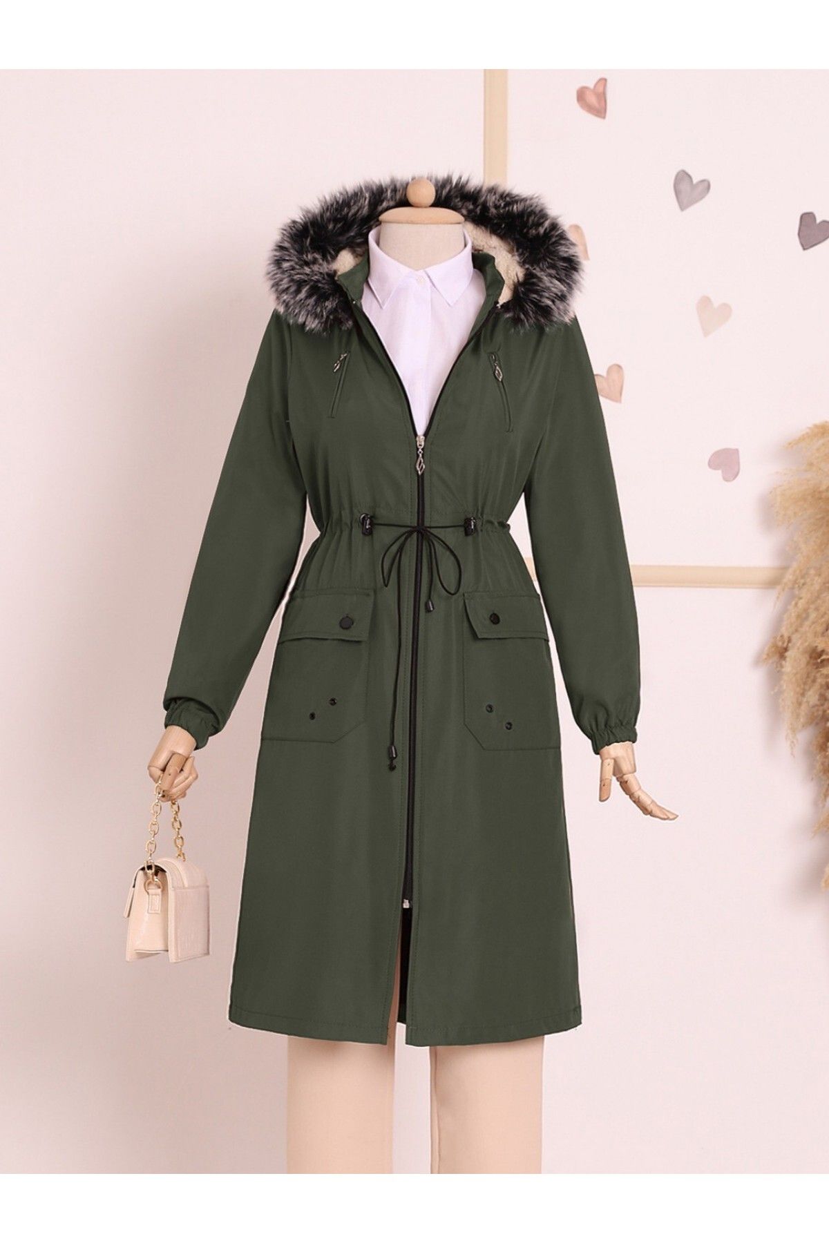 Modamorfo-Hooded Bondit Coat with Eyelets on Pockets 3