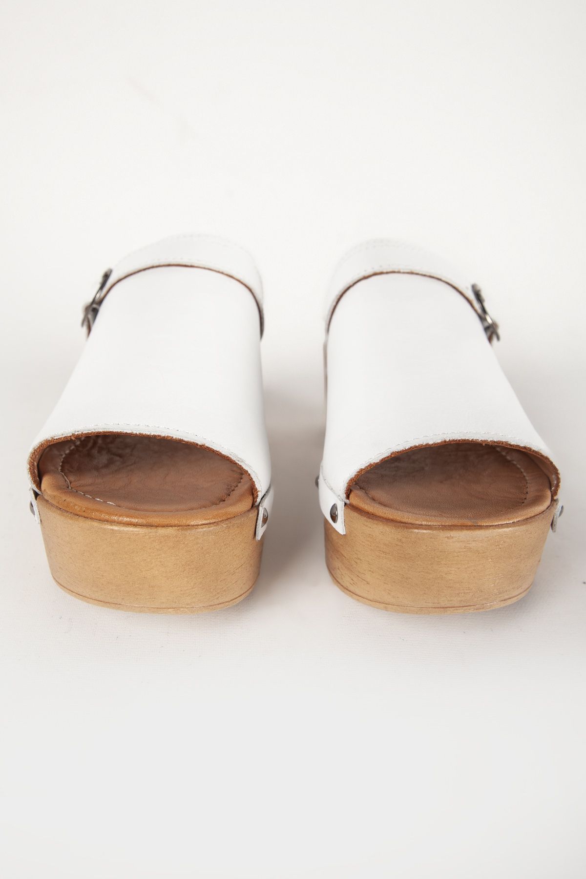 Dericlub-White Genuine Leather Thick Banded Women's Slippers - Zy 7662 5