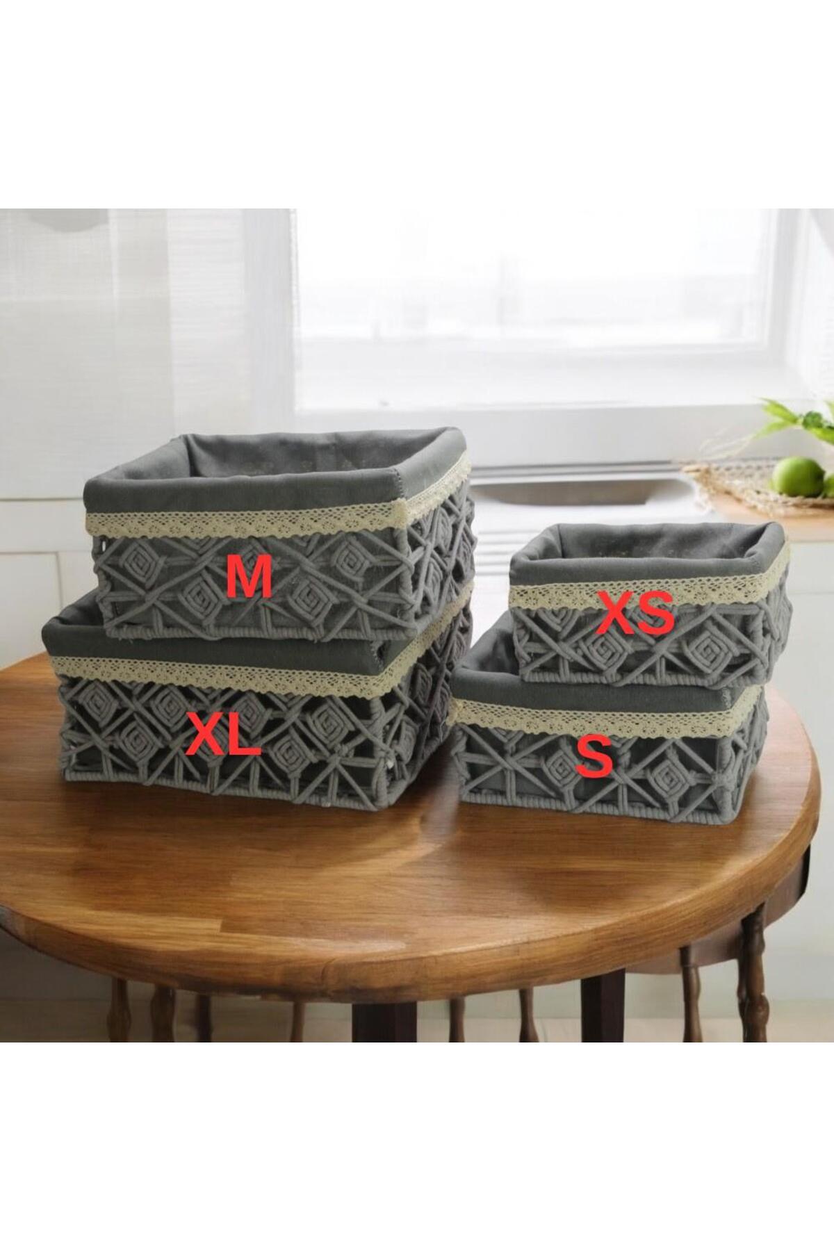T.Concept-Rope Patterned Gray Cloth Multi-Purpose Basket - Large Size (XL) 4